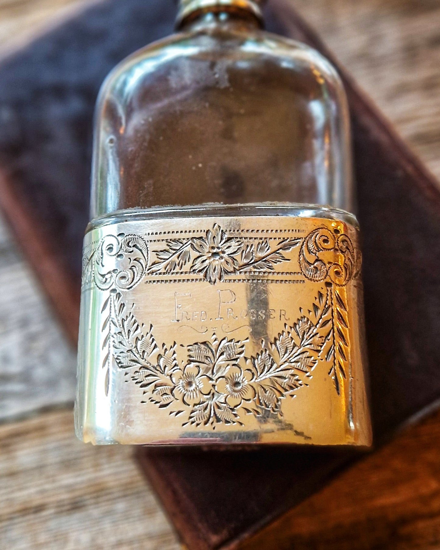 Antique English Glass Hip Flask with Silver-Plated Cup | Walker & Hall c. 1905–1920