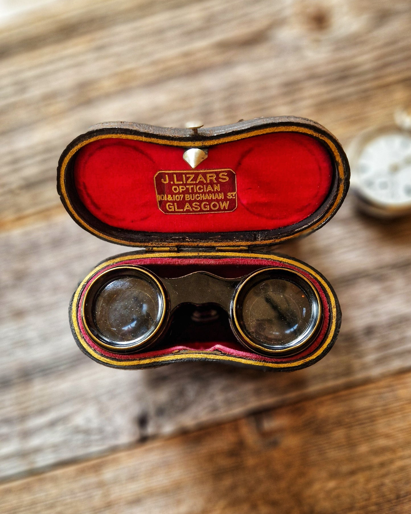 Edwardian Opera Glasses by Lizars of Glasgow c. 1895-1915 | Leather-wrapped Binoculars in Original Case