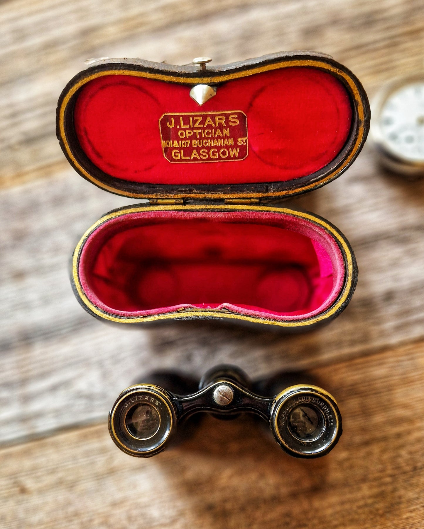 Edwardian Opera Glasses by Lizars of Glasgow c. 1895-1915 | Leather-wrapped Binoculars in Original Case