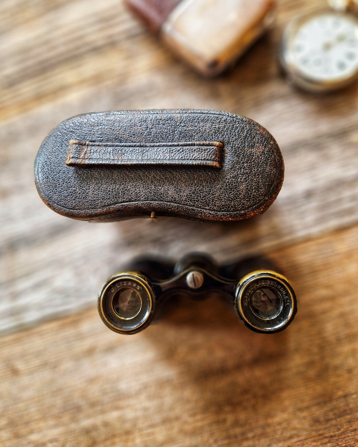 Edwardian Opera Glasses by Lizars of Glasgow c. 1895-1915 | Leather-wrapped Binoculars in Original Case
