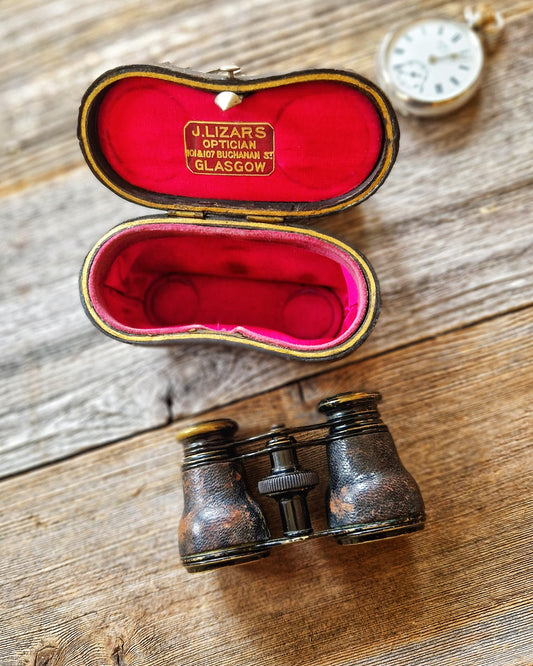 Edwardian Opera Glasses by Lizars of Glasgow c. 1895-1915 | Leather-wrapped Binoculars in Original Case