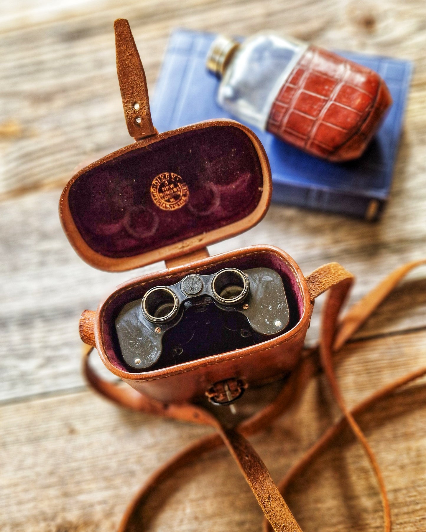 1920s Zeiss Jena Teleater 3x Binoculars in Monogrammed Leather Case by C.W. Dixey, London