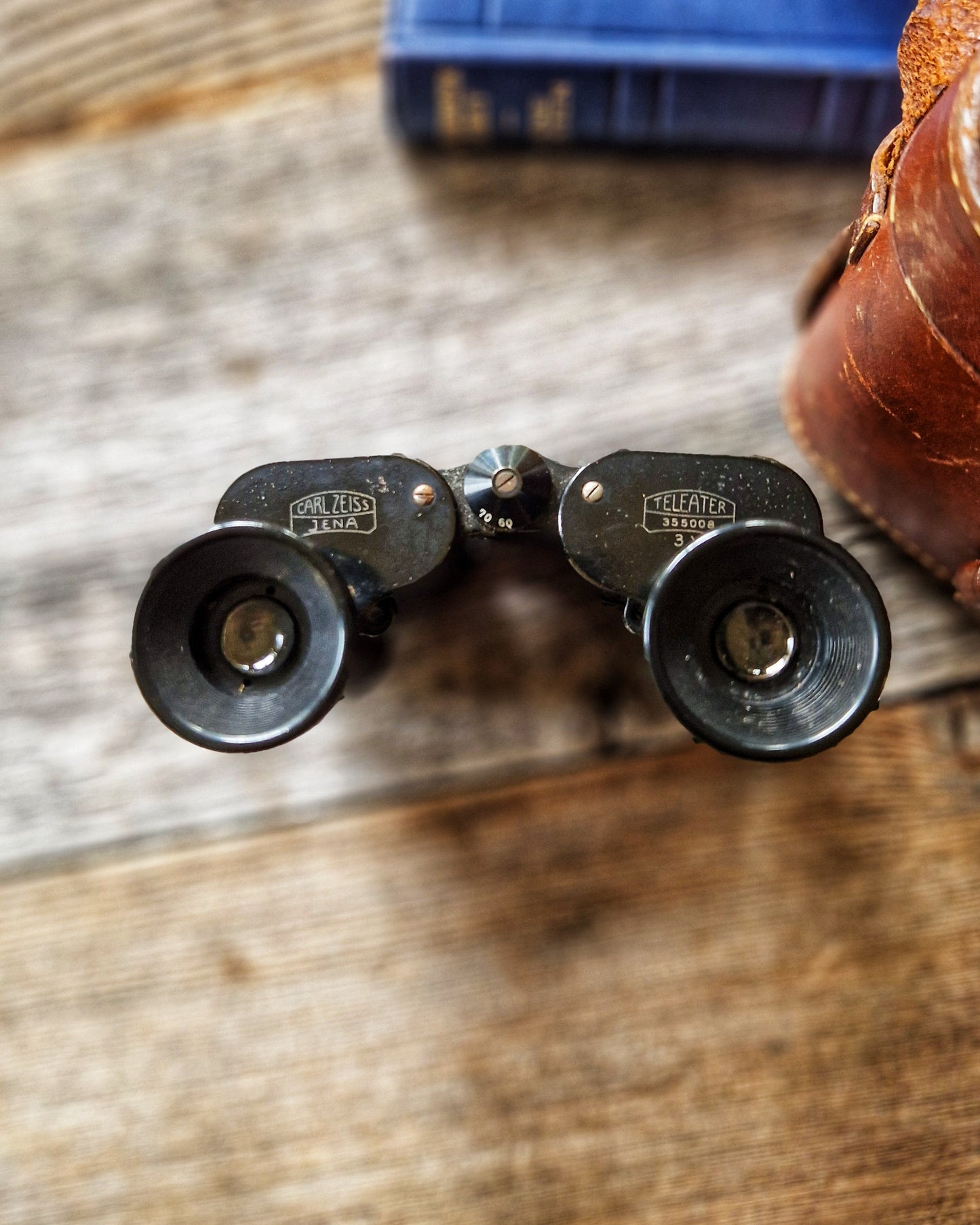 1920s Zeiss Jena Teleater 3x Binoculars in Monogrammed Leather Case by C.W. Dixey, London