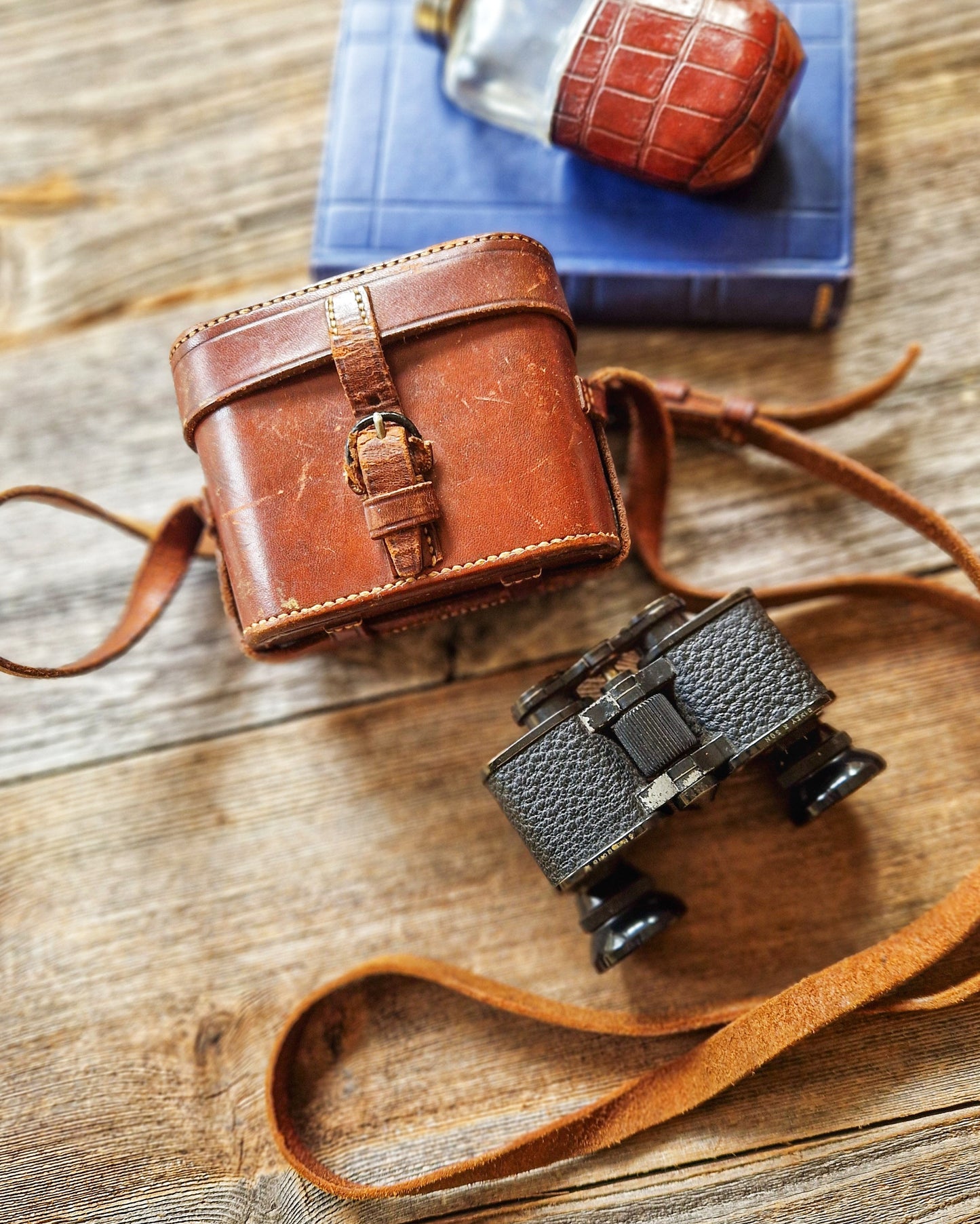 1920s Zeiss Jena Teleater 3x Binoculars in Monogrammed Leather Case by C.W. Dixey, London