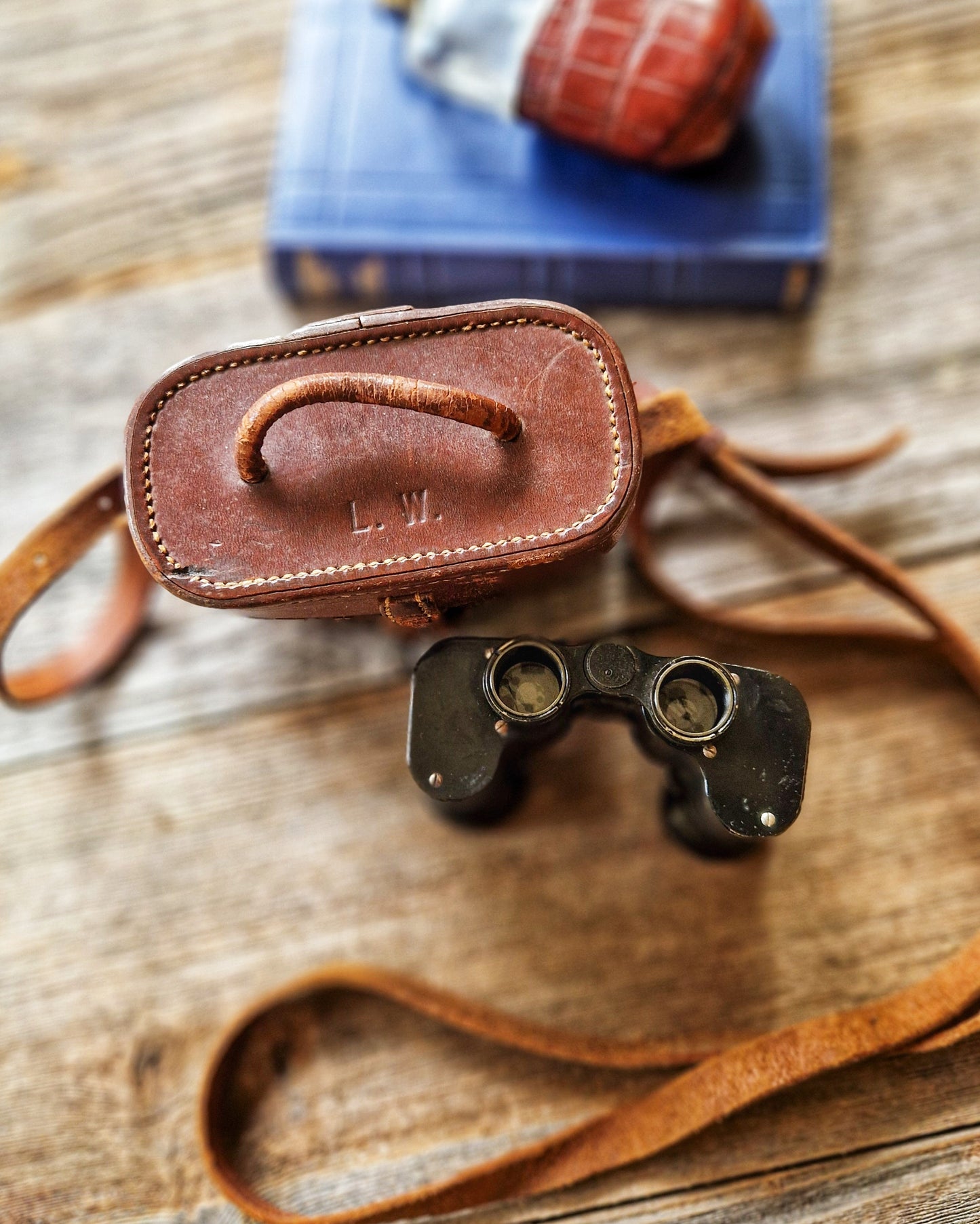 1920s Zeiss Jena Teleater 3x Binoculars in Monogrammed Leather Case by C.W. Dixey, London