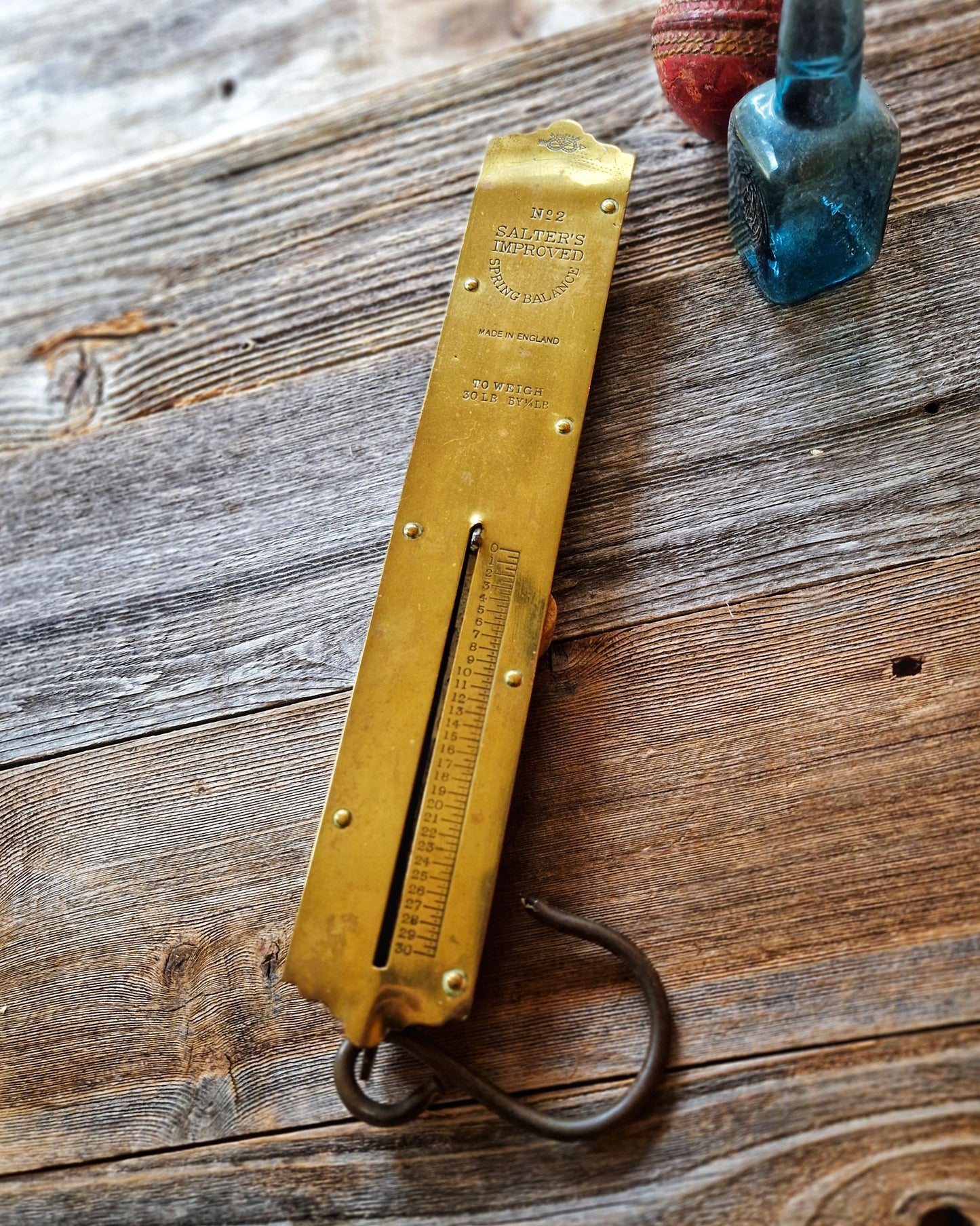 Vintage Salter Spring Balance No. 2 Hanging Scale | English Brass 30 lb. Capacity c. 1900-1930