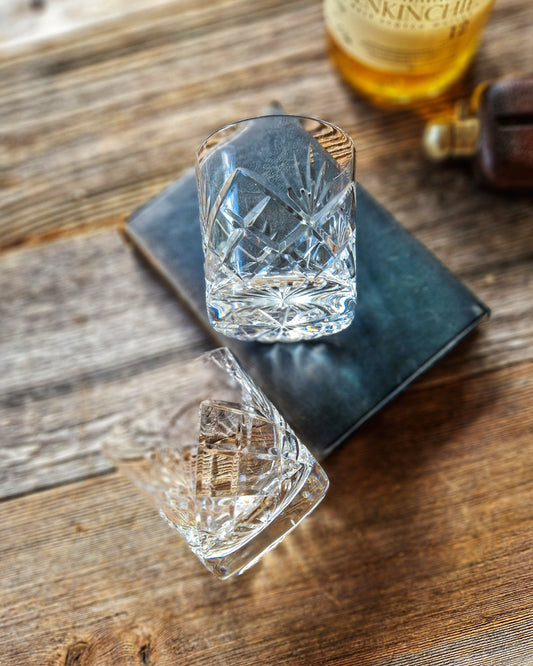 Royal Brierley Cut Crystal Whiskey Glasses (Set of 2) | Vintage Old-Fashioned Tumblers 