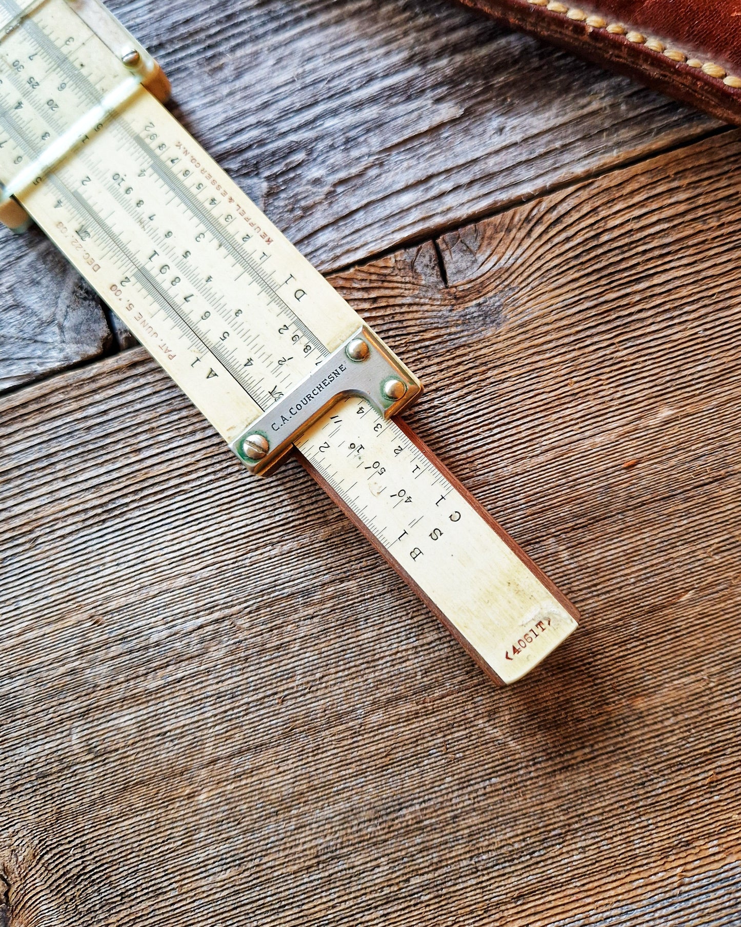 1920s Keuffel & Esser Slide Rule Model 4061T in Original Leather Case | Vintage Engineering Instrument