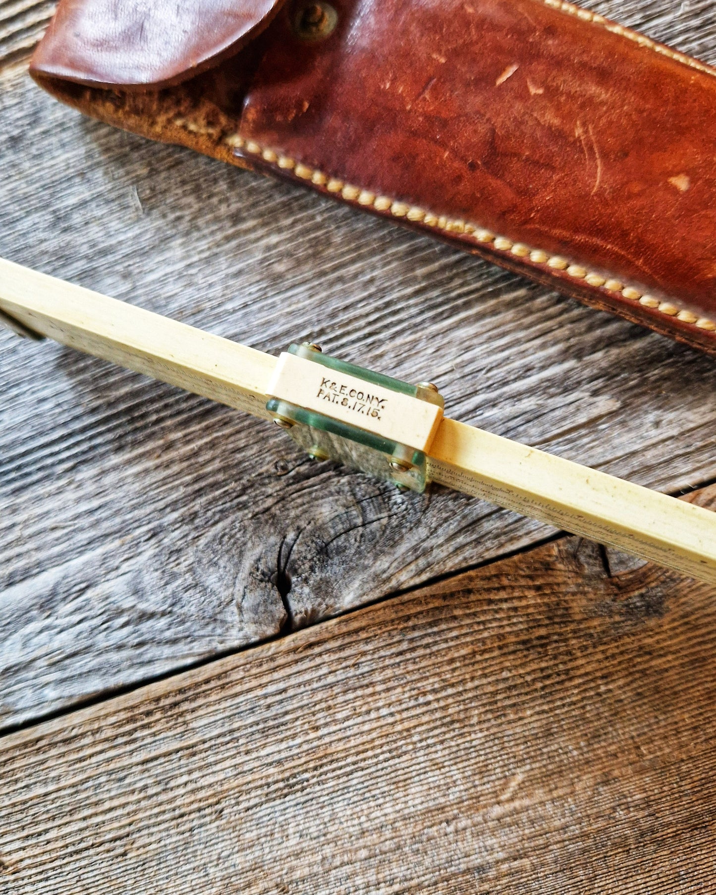 1920s Keuffel & Esser Slide Rule Model 4061T in Original Leather Case | Vintage Engineering Instrument