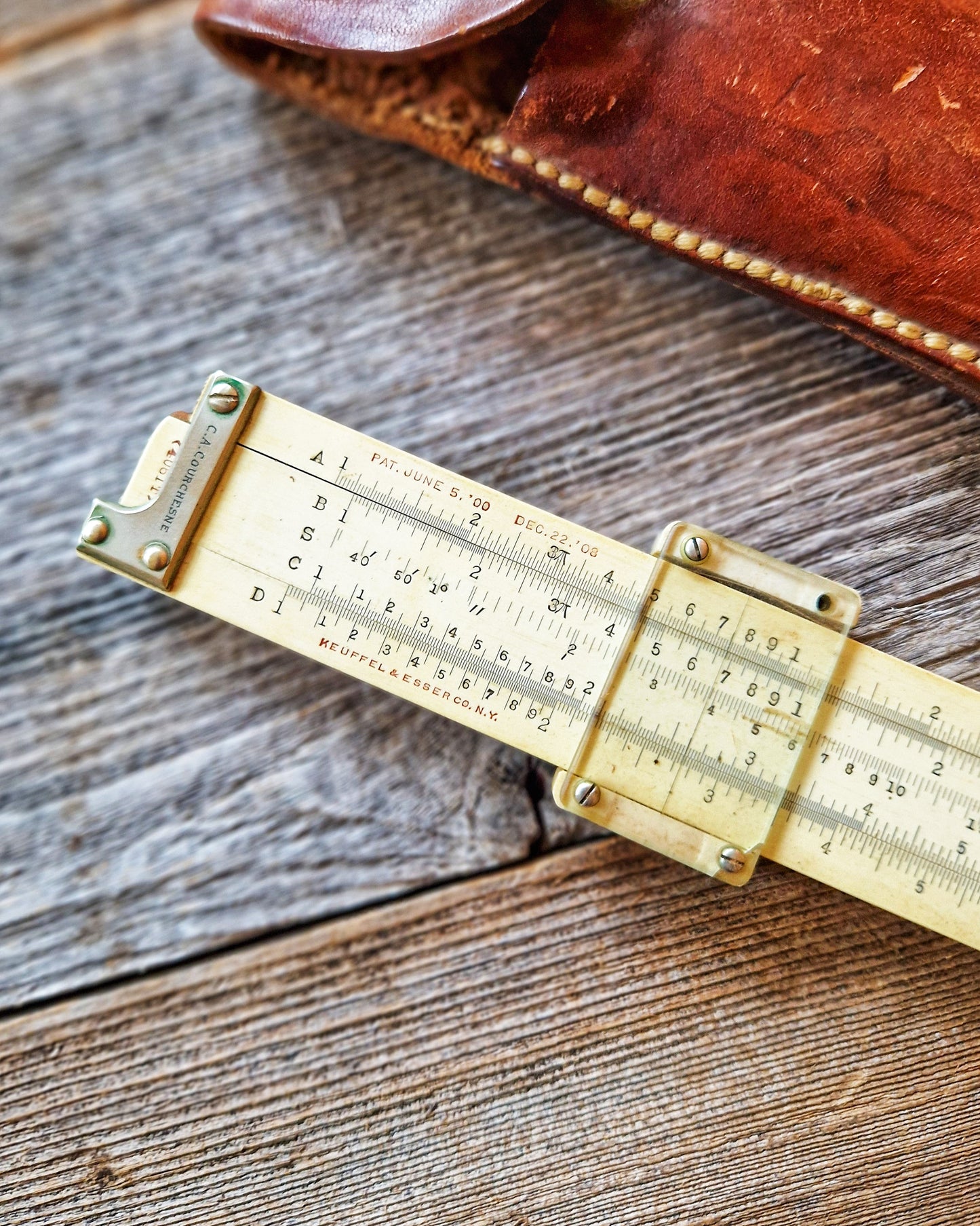 1920s Keuffel & Esser Slide Rule Model 4061T in Original Leather Case | Vintage Engineering Instrument