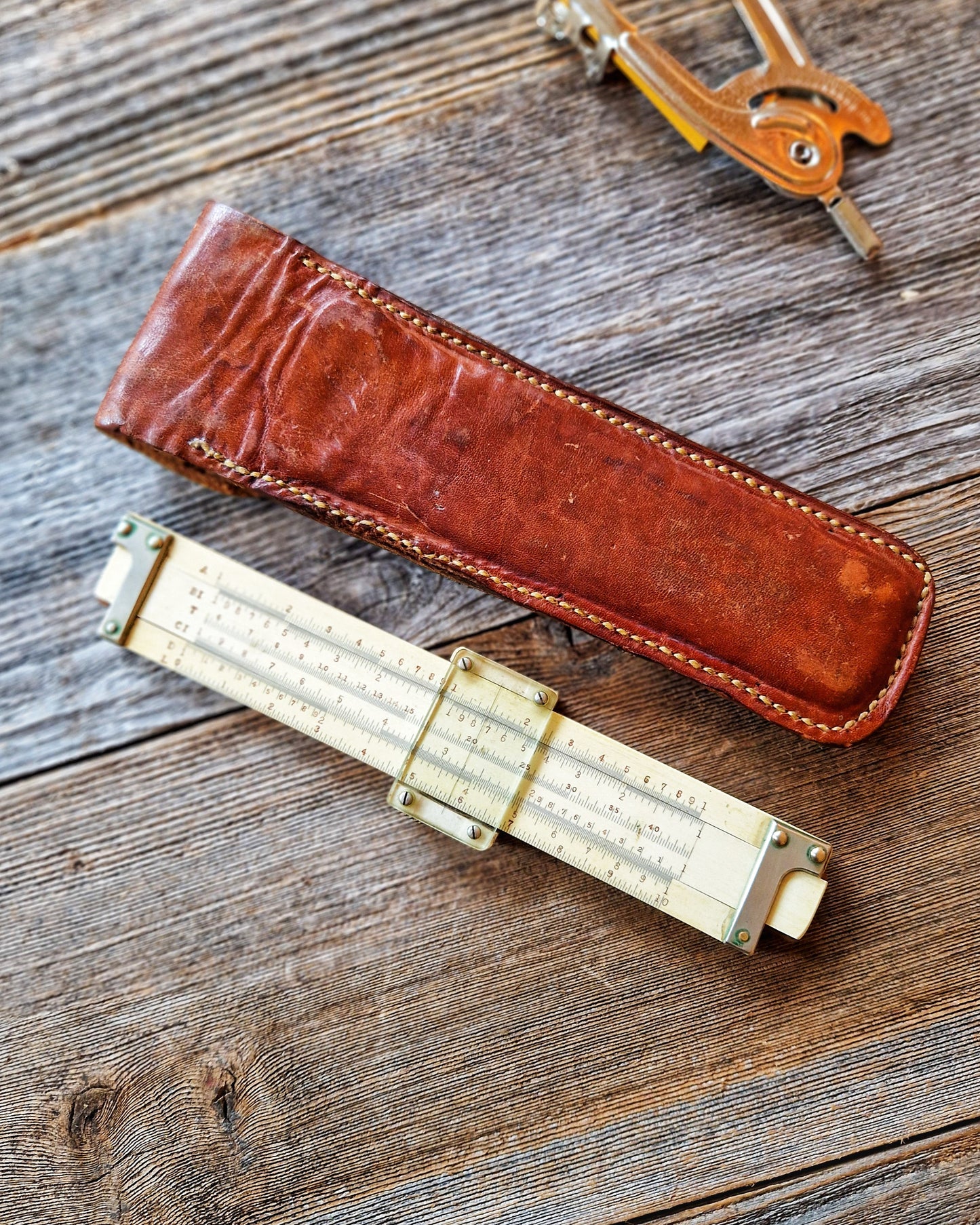 1920s Keuffel & Esser Slide Rule Model 4061T in Original Leather Case | Vintage Engineering Instrument
