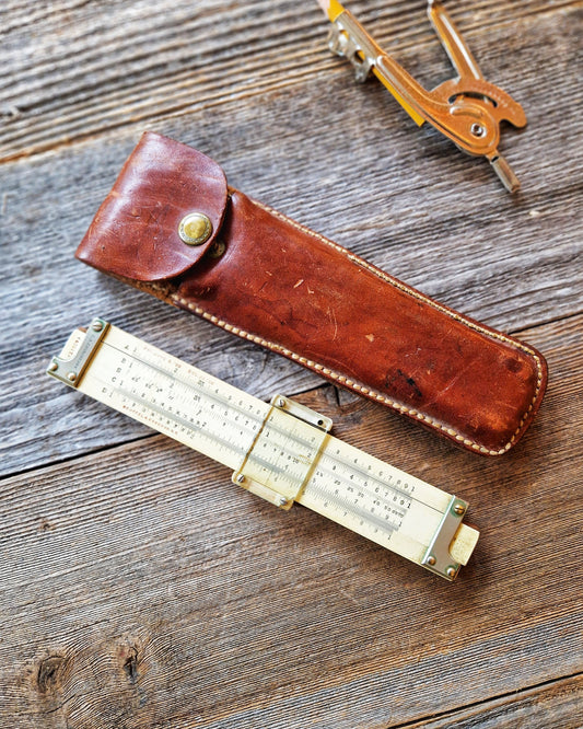 1920s Keuffel & Esser Slide Rule Model 4061T in Original Leather Case | Vintage Engineering Instrument