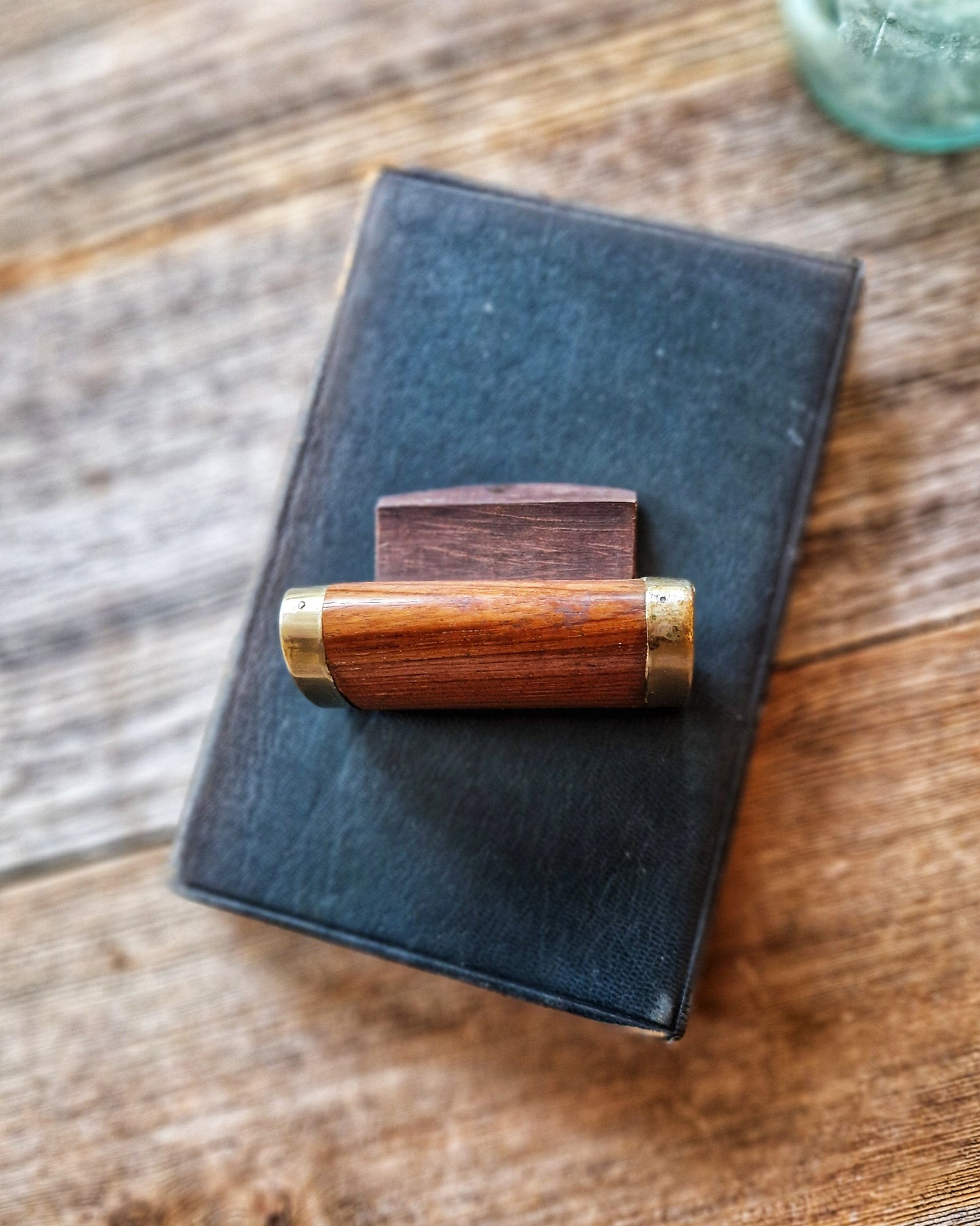 Antique Wooden Snuff Box with Inlaid Bird Motif and Metal End Caps | English Tobacciana