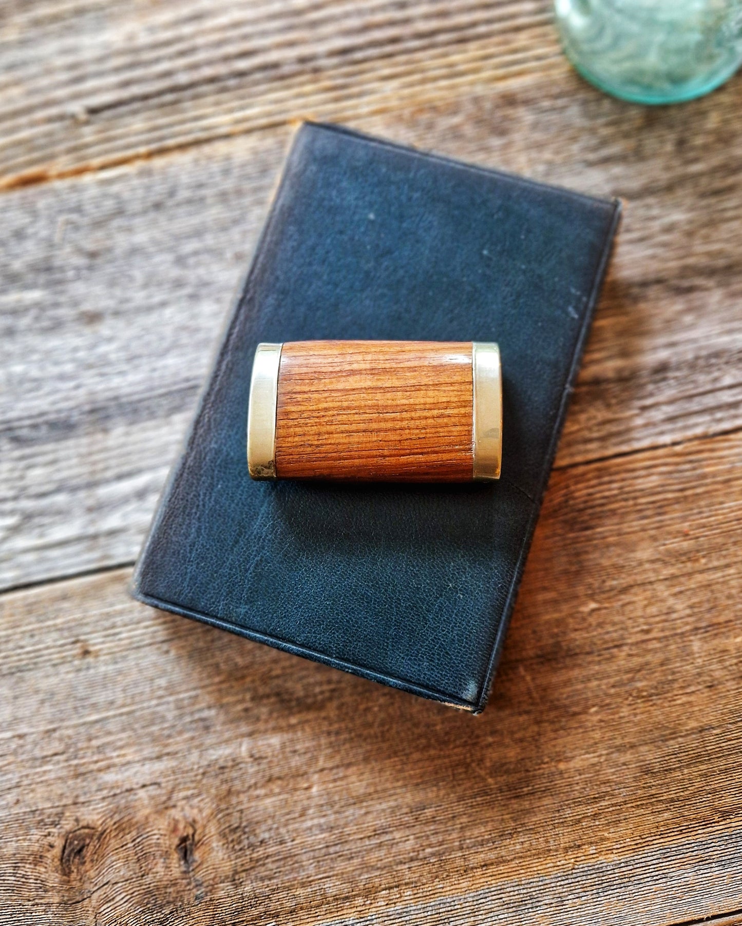 Antique Wooden Snuff Box with Inlaid Bird Motif and Metal End Caps | English Tobacciana