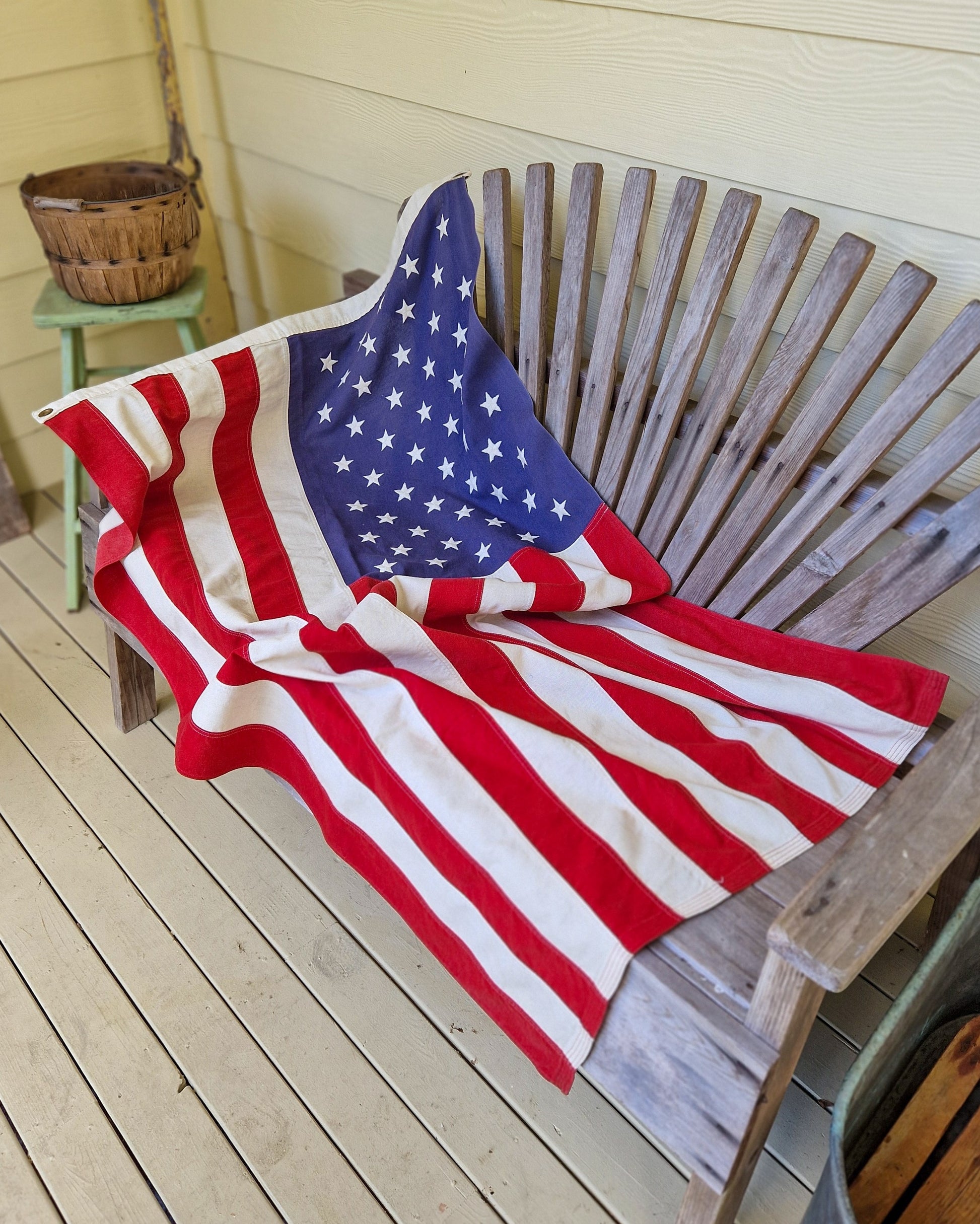Vintage 50 Star American Flag, 34 x 55 Inches | Embroidered Cotton Flag c. 1960-1980