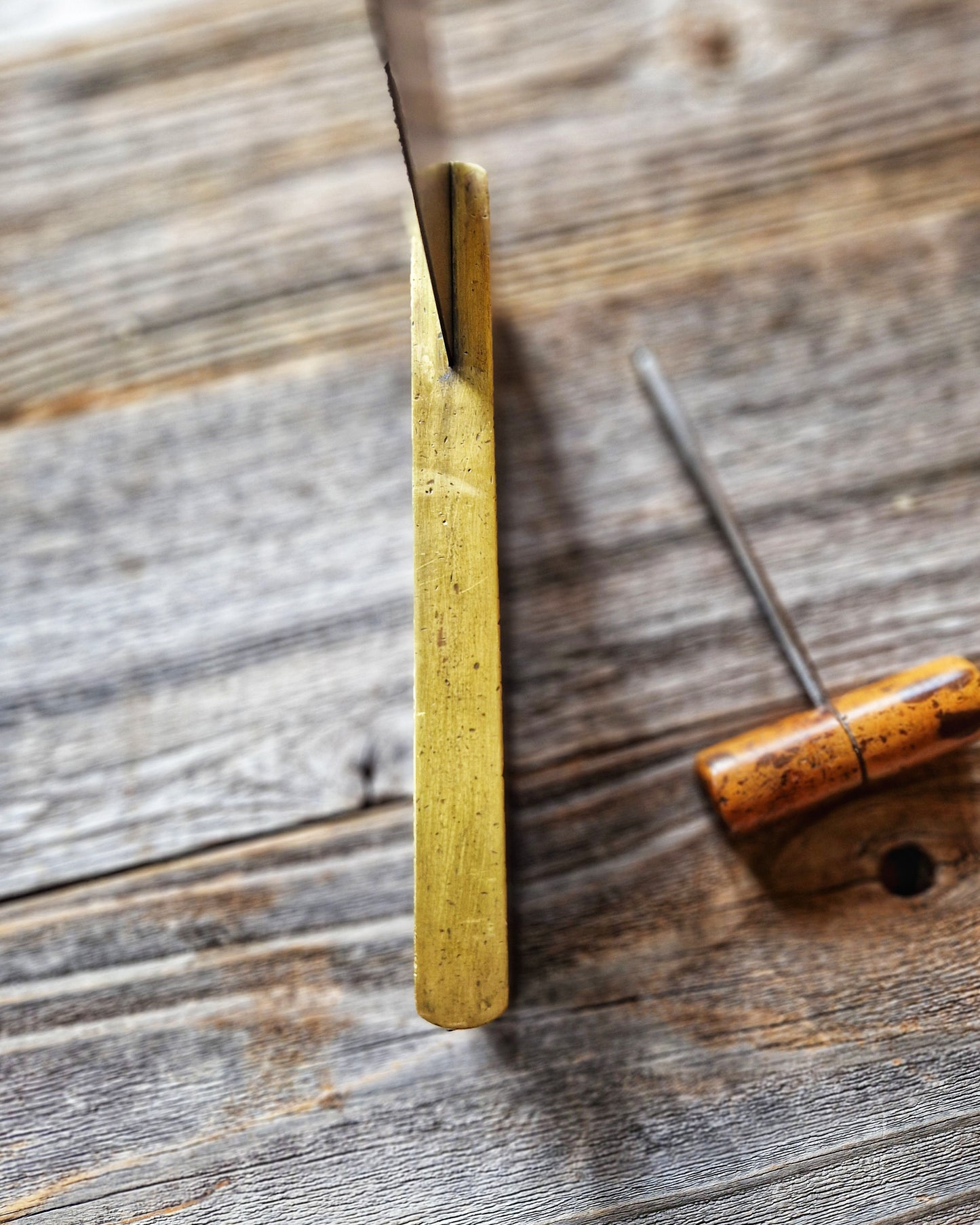 Antique English 14-Inch Try Square, c. 1860-1890 | Victorian Woodworking Tool with Cross-Form Brass Inlay