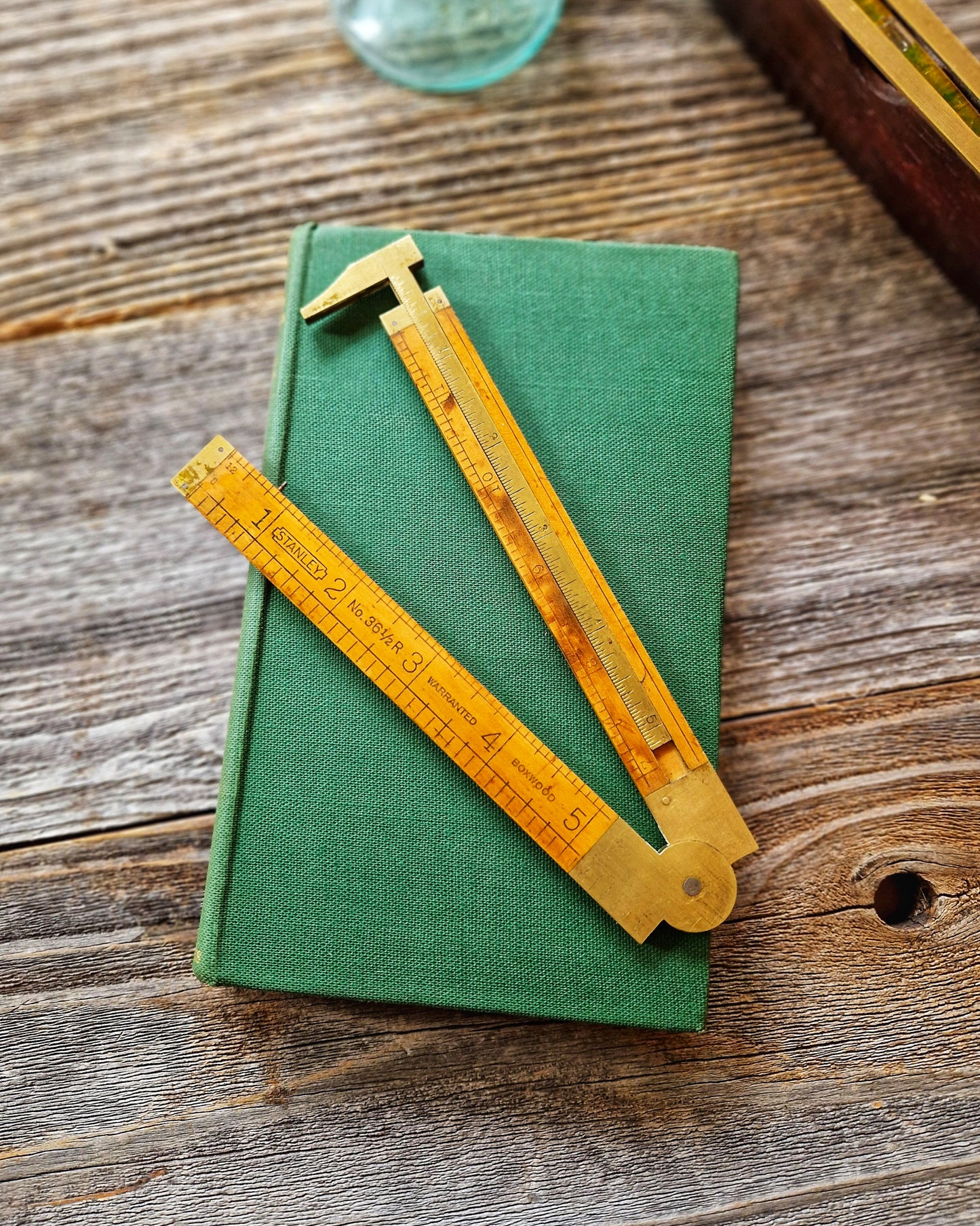 12-Inch Stanley Folding Caliper Rule No. 36-1/2R | Vintage Tool in Boxwood & Brass c. 1940-1955