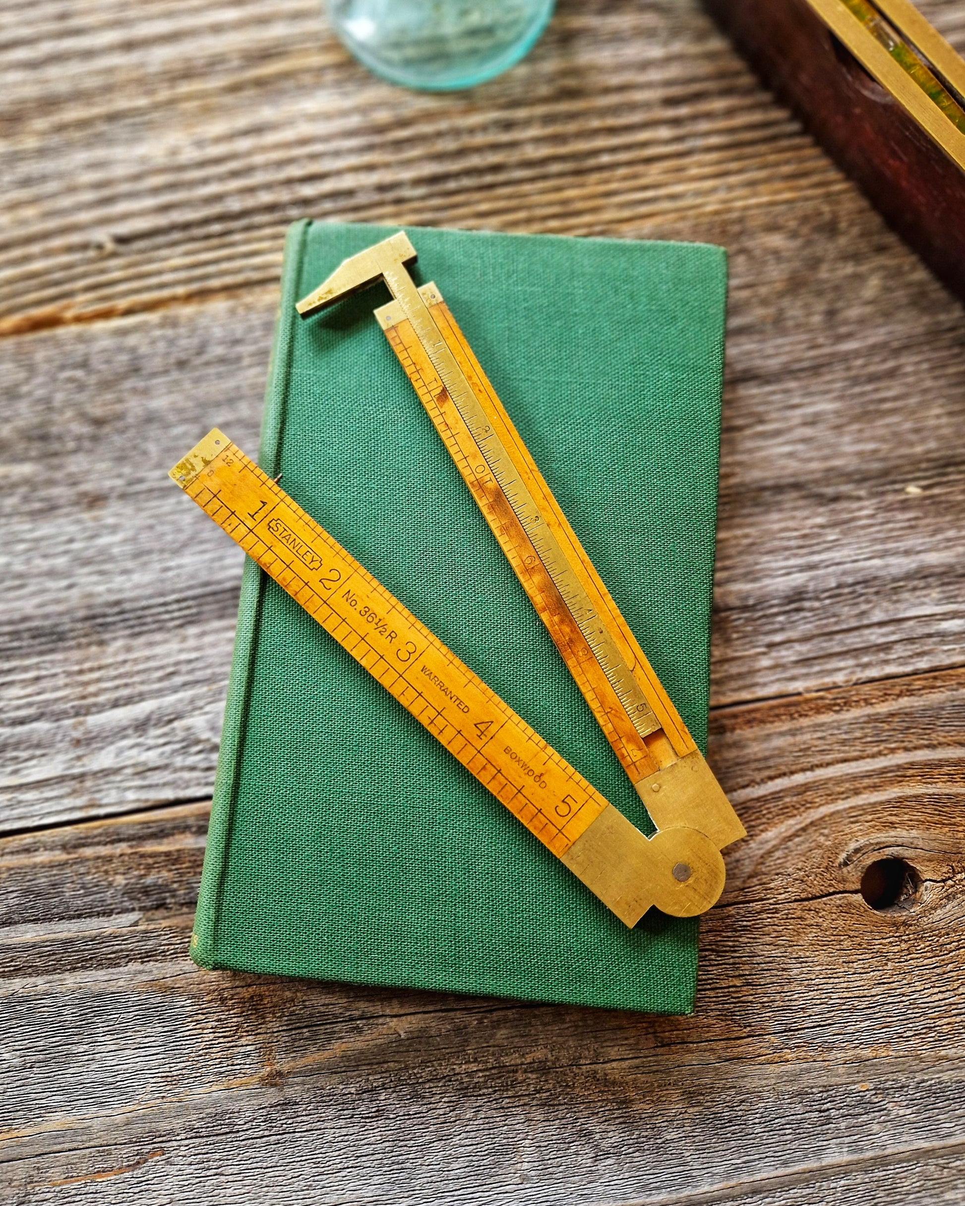 12-Inch Stanley Folding Caliper Rule No. 36-1/2R | Vintage Tool in Boxwood & Brass c. 1940-1955
