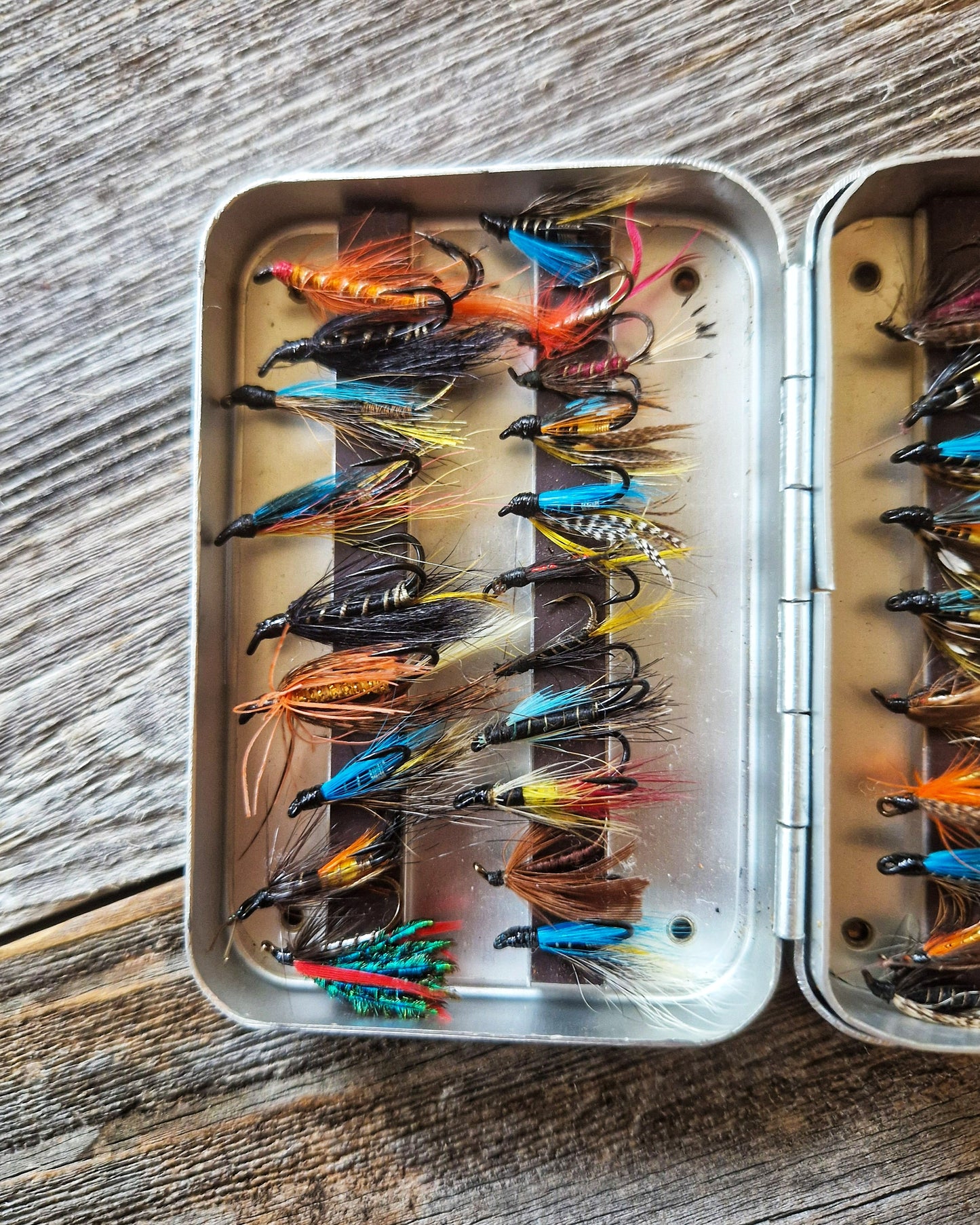Vintage Wheatley Fly Box with 40+ Trout & Steelhead Flies | Silmalloy Aluminum Case with Magnetic Strips