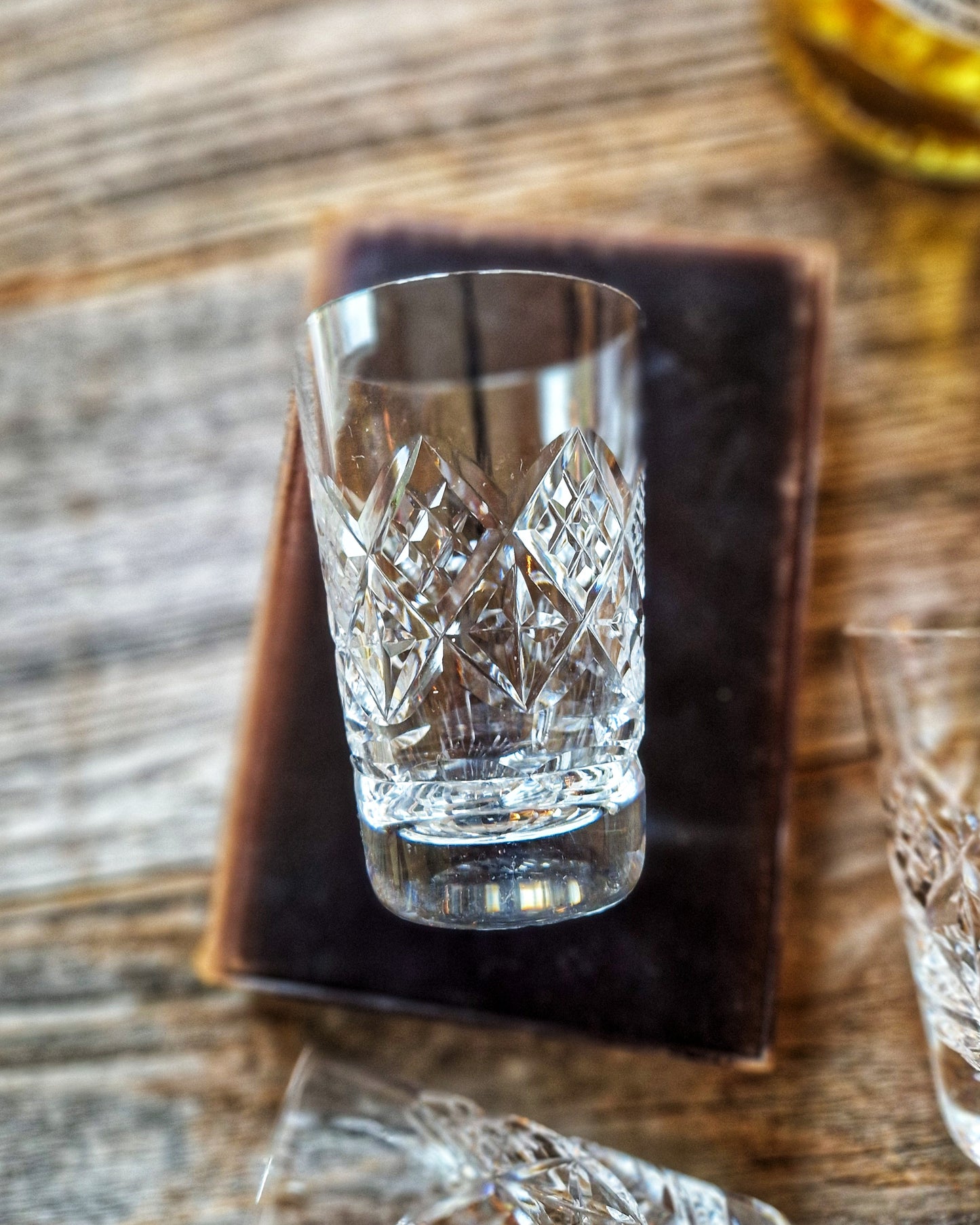 Vintage Cut Crystal Whiskey Glasses (Set of 3) | British Flat Tumblers c. 1950-1970