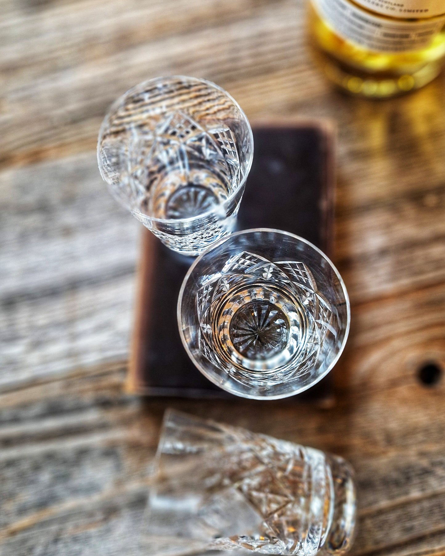 Vintage Cut Crystal Whiskey Glasses (Set of 3) | British Flat Tumblers c. 1950-1970