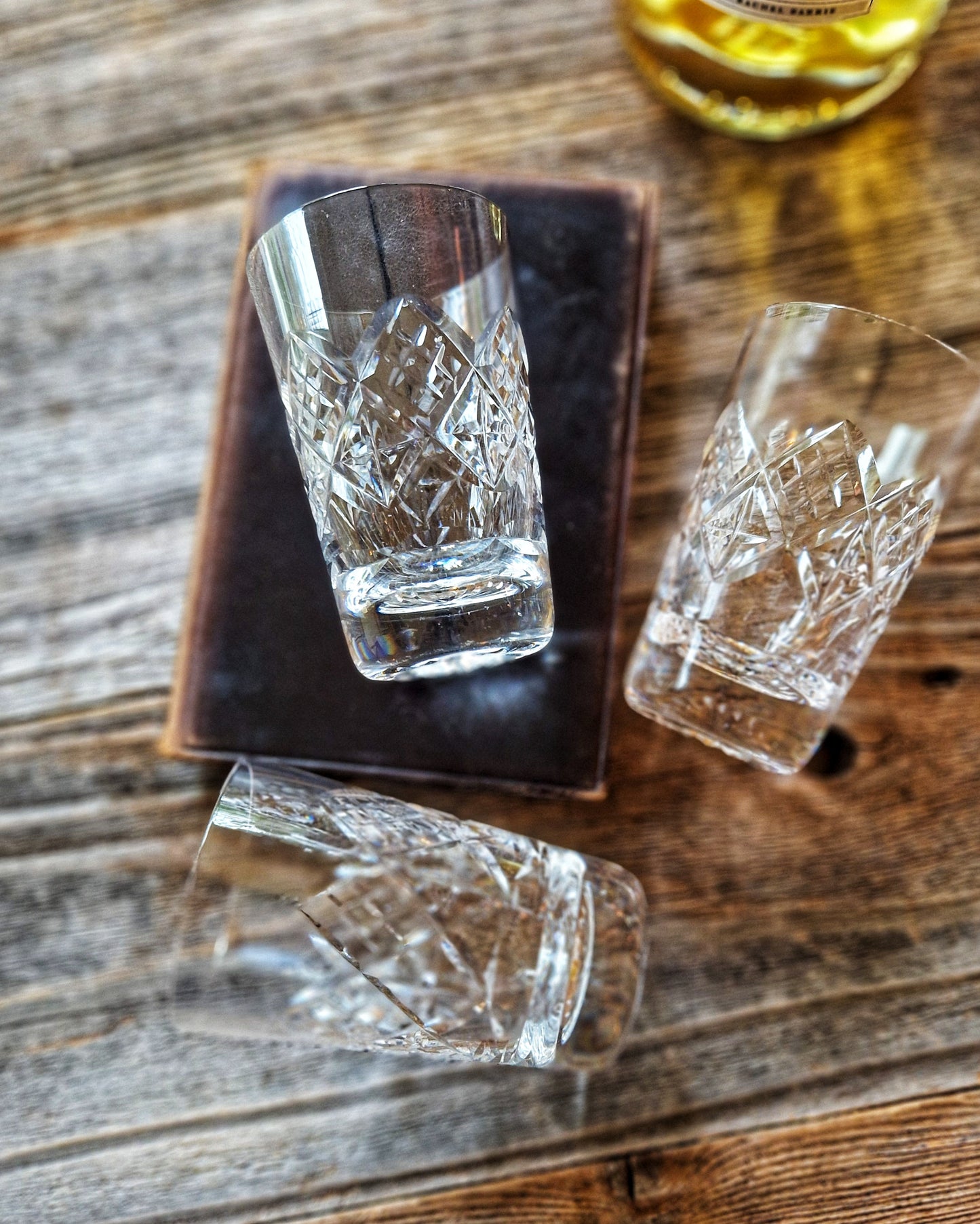 Vintage Cut Crystal Whiskey Glasses (Set of 3) | British Flat Tumblers c. 1950-1970