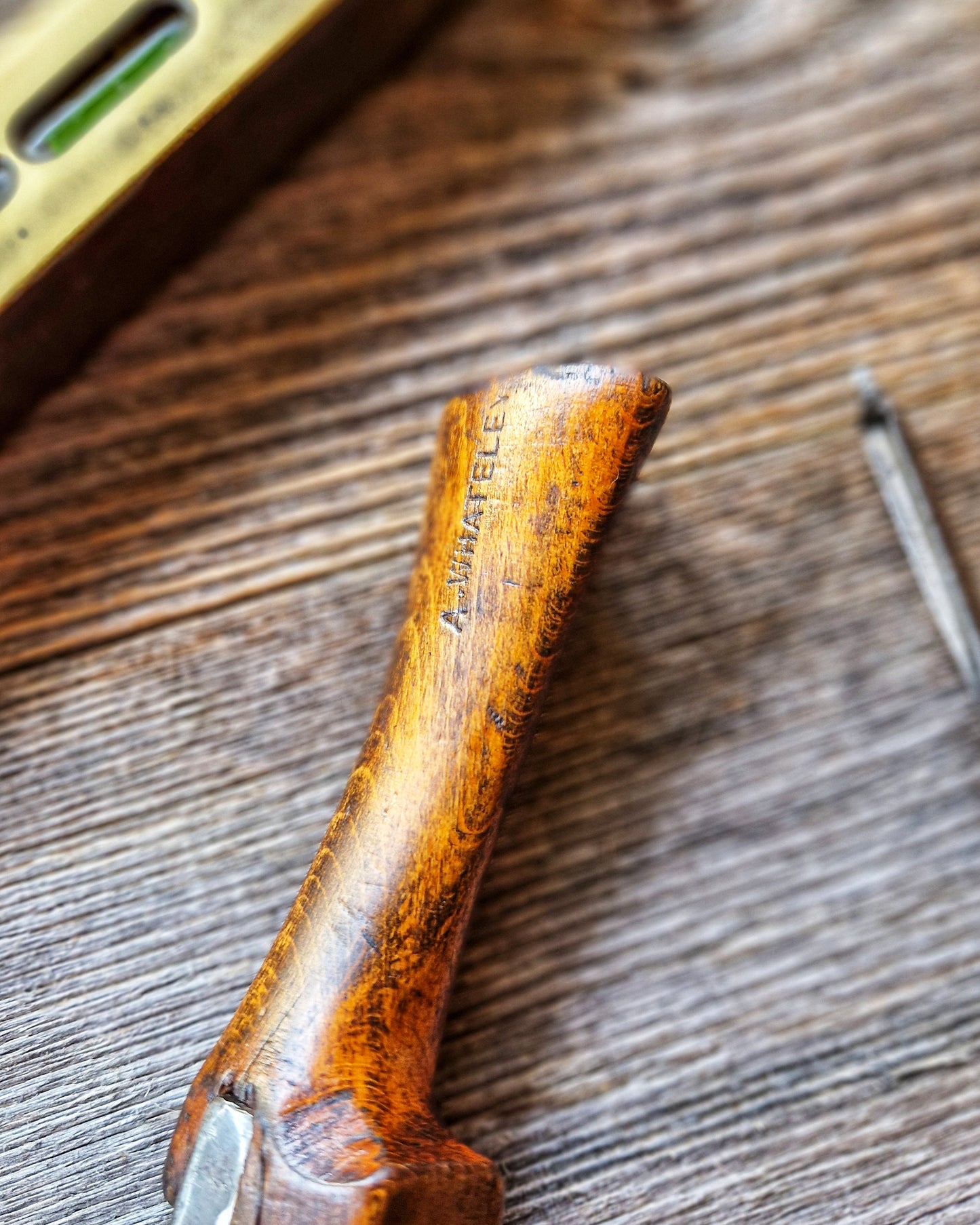 Large Antique Wooden Spokeshave | 11-Inch English Beechwood Tool with Brass Sole c. 1880-1920