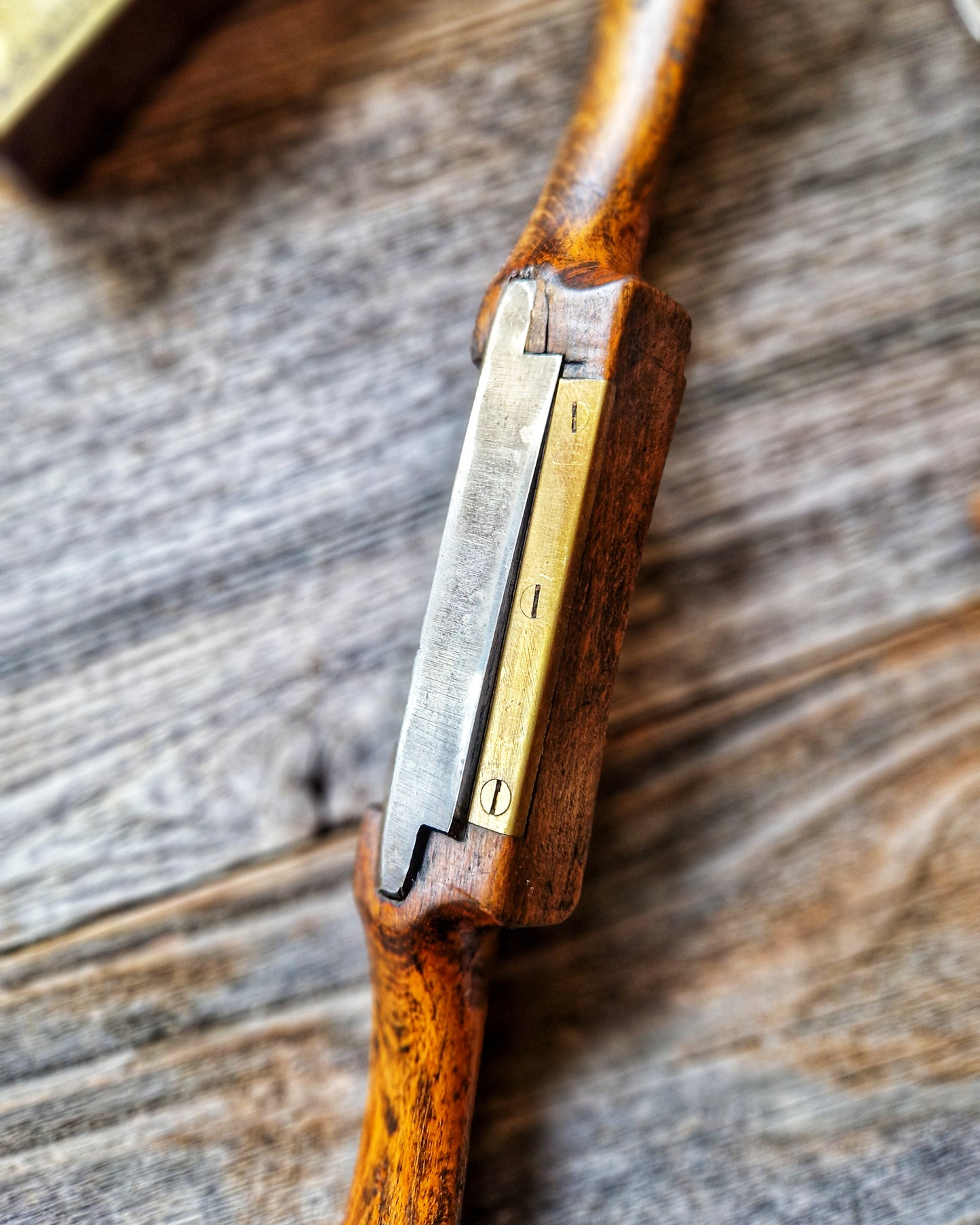 Large Antique Wooden Spokeshave | 11-Inch English Beechwood Tool with Brass Sole c. 1880-1920