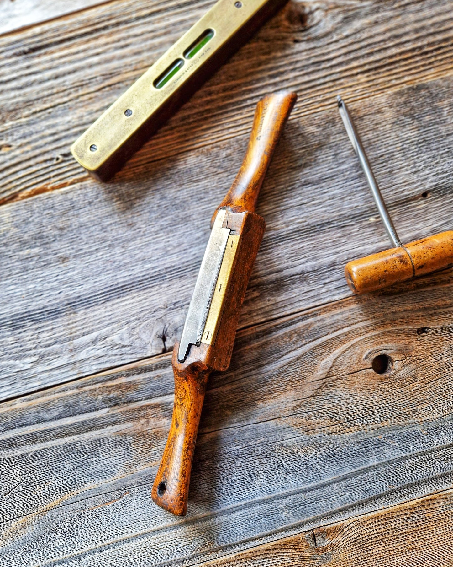 Large Antique Wooden Spokeshave | 11-Inch English Beechwood Tool with Brass Sole c. 1880-1920