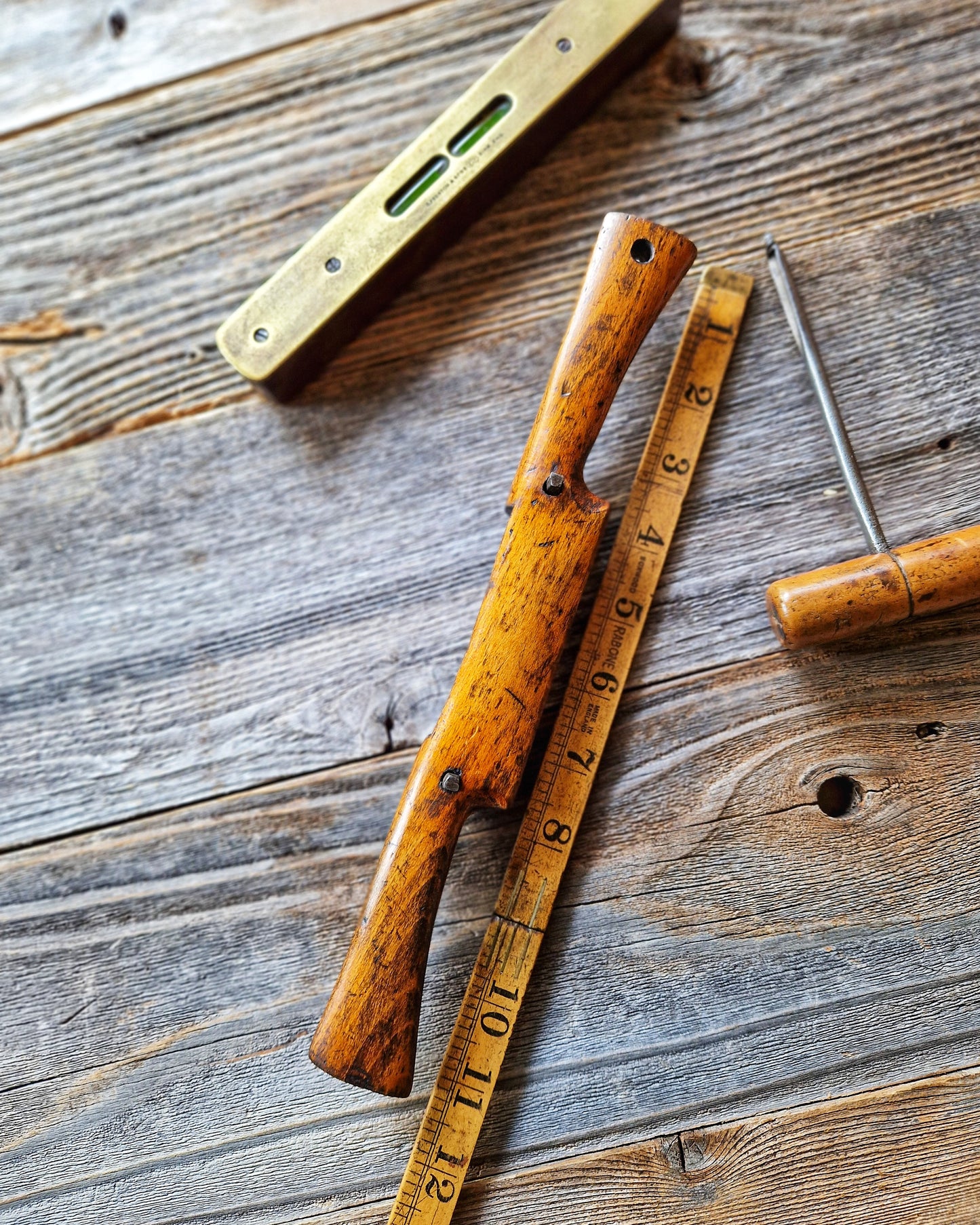 Large Antique Wooden Spokeshave | 11-Inch English Beechwood Tool with Brass Sole c. 1880-1920