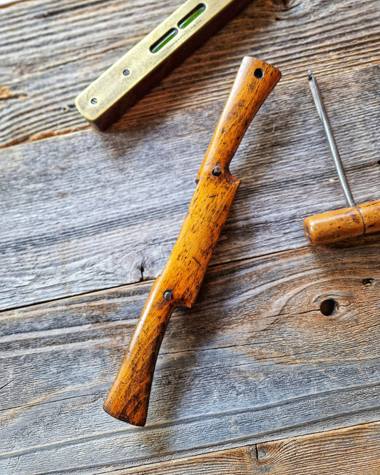 Large Antique Wooden Spokeshave | 11-Inch English Beechwood Tool with Brass Sole c. 1880-1920