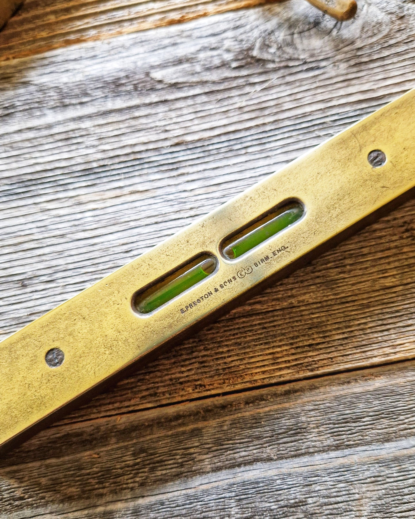 Antique 8-Inch Spirit Level by E. Preston & Sons | English Brass & Hardwood Tool c. 1890-1915