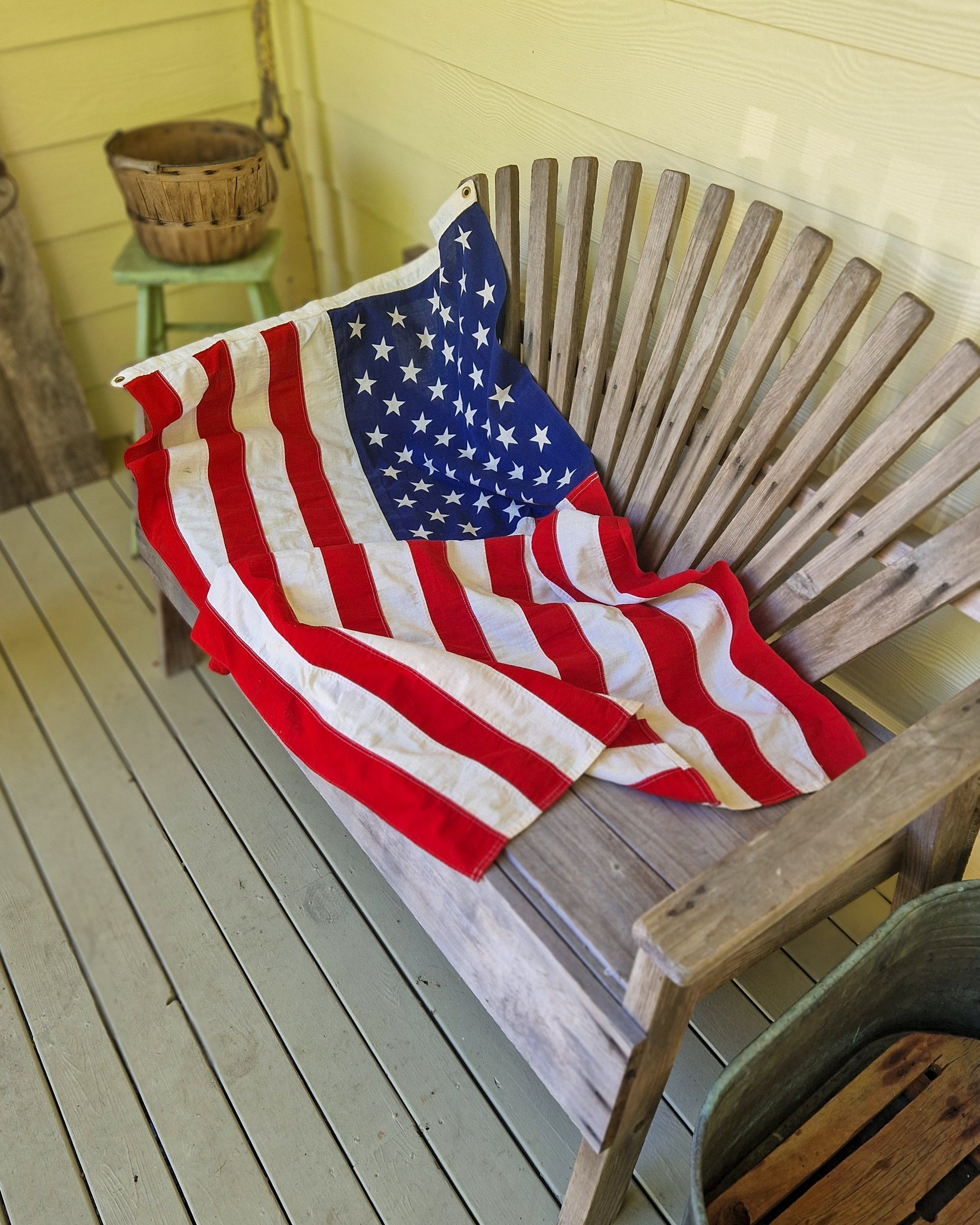 Vintage 50 Star American Flag, 31 x 57 Inches | Embroidered Cotton Flag with Printed Stars c. 1970-1990