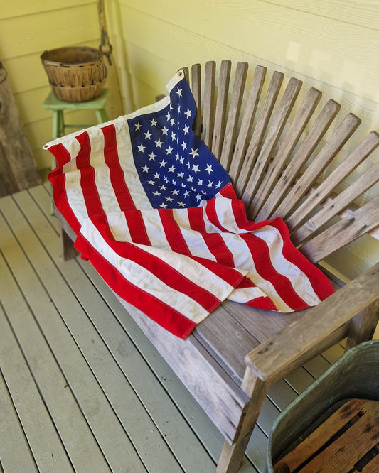 Vintage 50 Star American Flag, 31 x 57 Inches | Embroidered Cotton Flag with Printed Stars c. 1970-1990