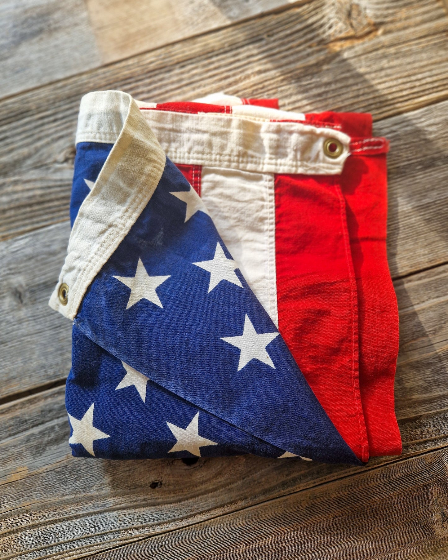 Vintage 50 Star American Flag, 31 x 57 Inches | Embroidered Cotton Flag with Printed Stars c. 1970-1990