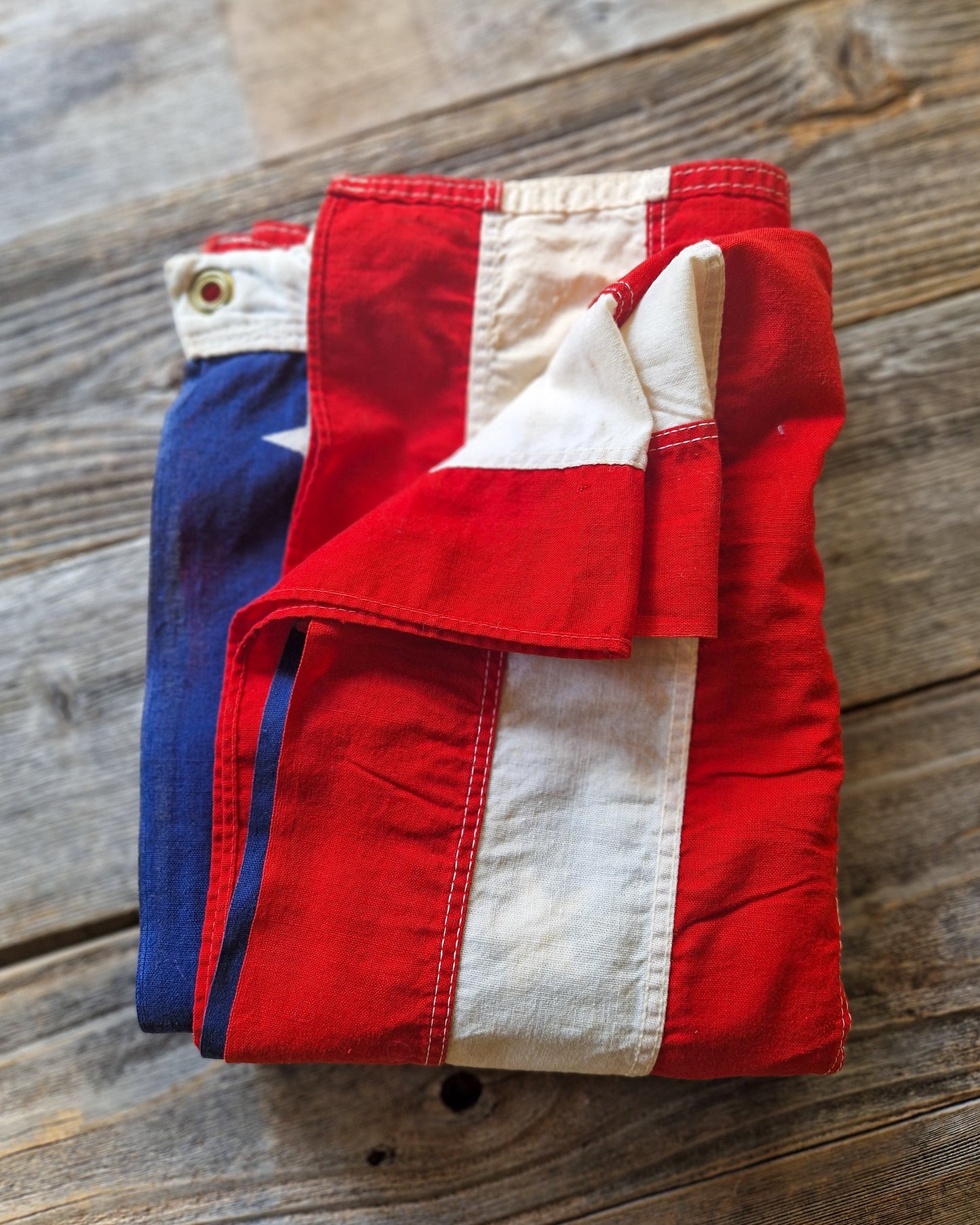 Vintage 50 Star American Flag, 31 x 57 Inches | Embroidered Cotton Flag with Printed Stars c. 1970-1990