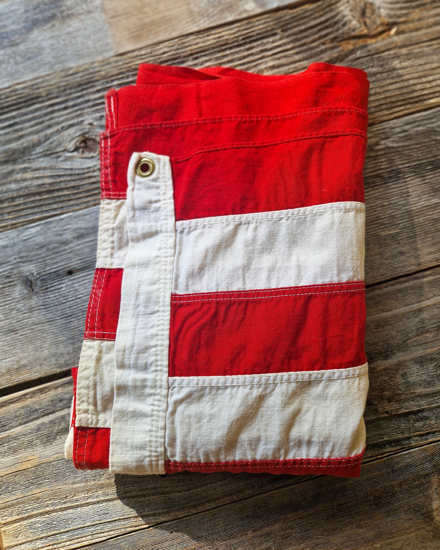 Vintage 50 Star American Flag, 31 x 57 Inches | Embroidered Cotton Flag with Printed Stars c. 1970-1990