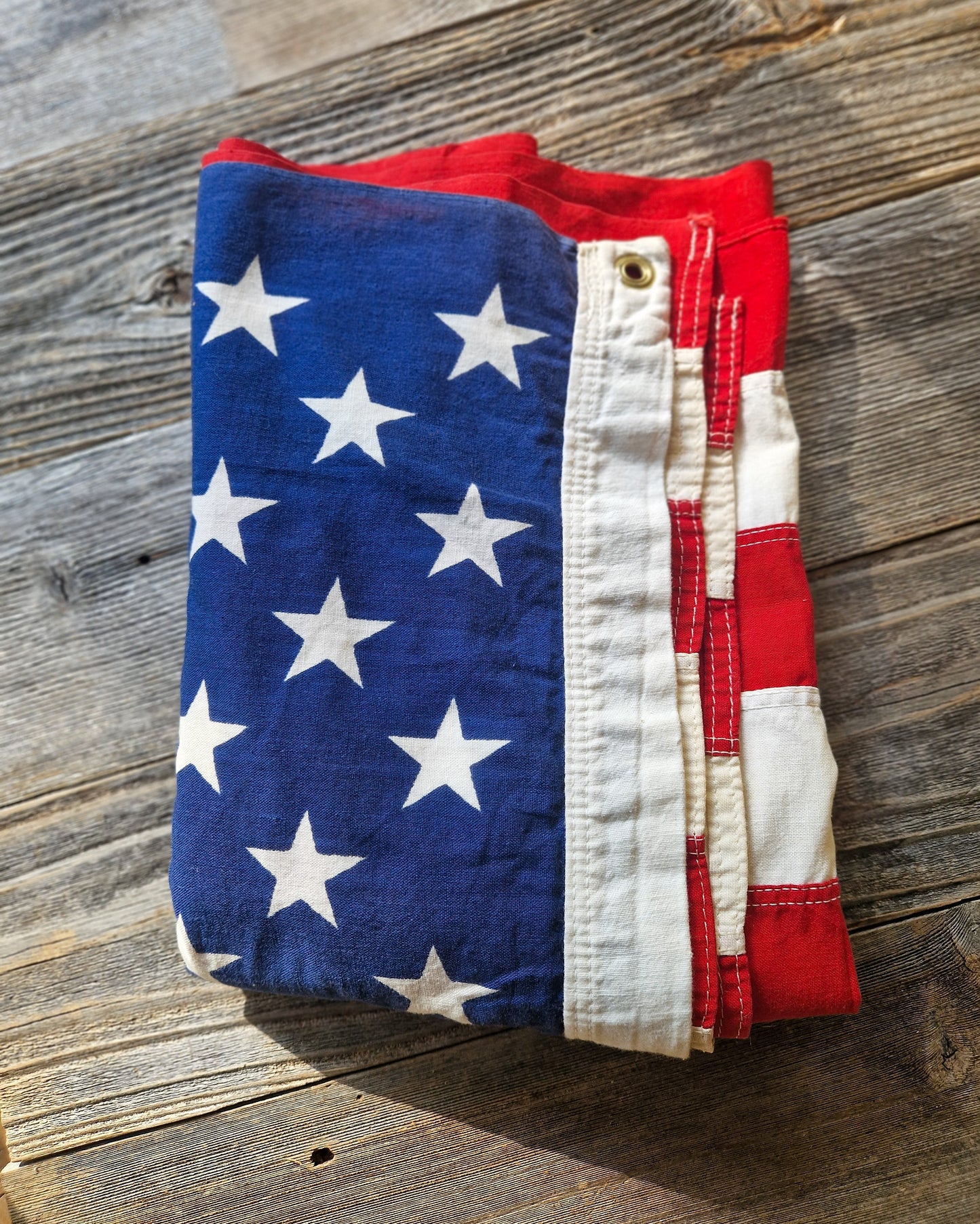 Vintage 50 Star American Flag, 31 x 57 Inches | Embroidered Cotton Flag with Printed Stars c. 1970-1990