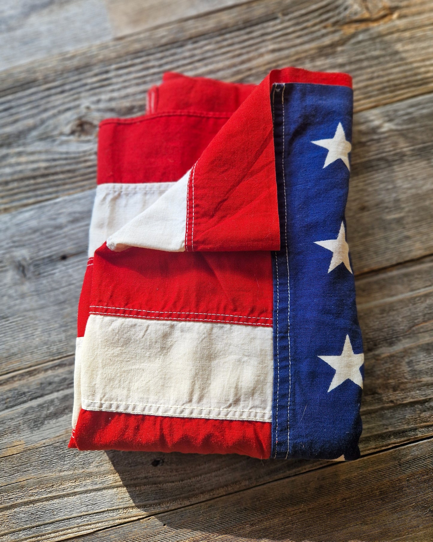 Vintage 50 Star American Flag, 31 x 57 Inches | Embroidered Cotton Flag with Printed Stars c. 1970-1990