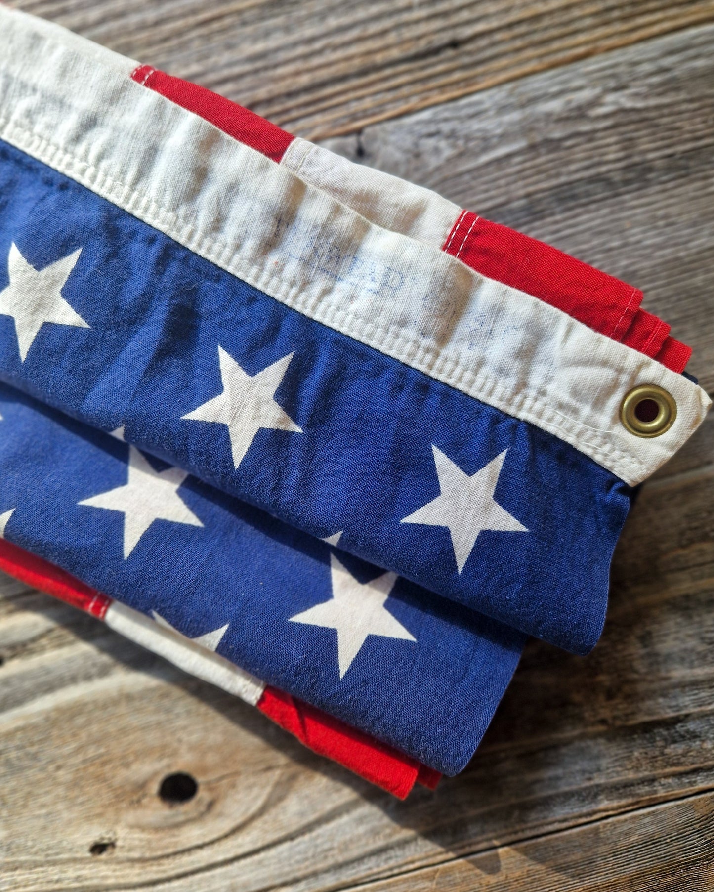 Vintage 50 Star American Flag, 31 x 57 Inches | Embroidered Cotton Flag with Printed Stars c. 1970-1990