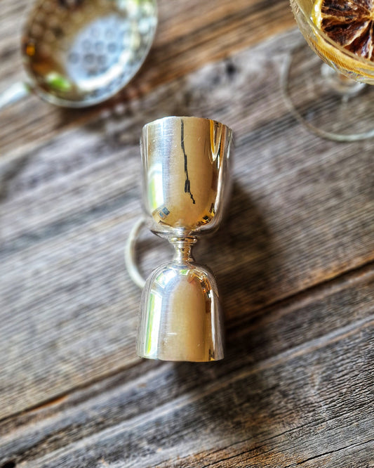 Mid-Century Silver Plate Double Jigger by Roberts & Belk | Vintage British Spirit Measure