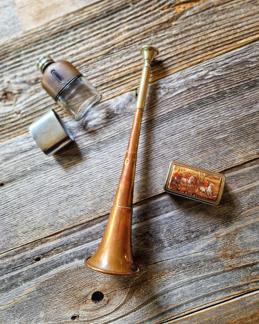 English Copper Hunting Horn with Nickel Silver Mouthpiece c. 1930-1950 | Vintage Equestrian Decor 