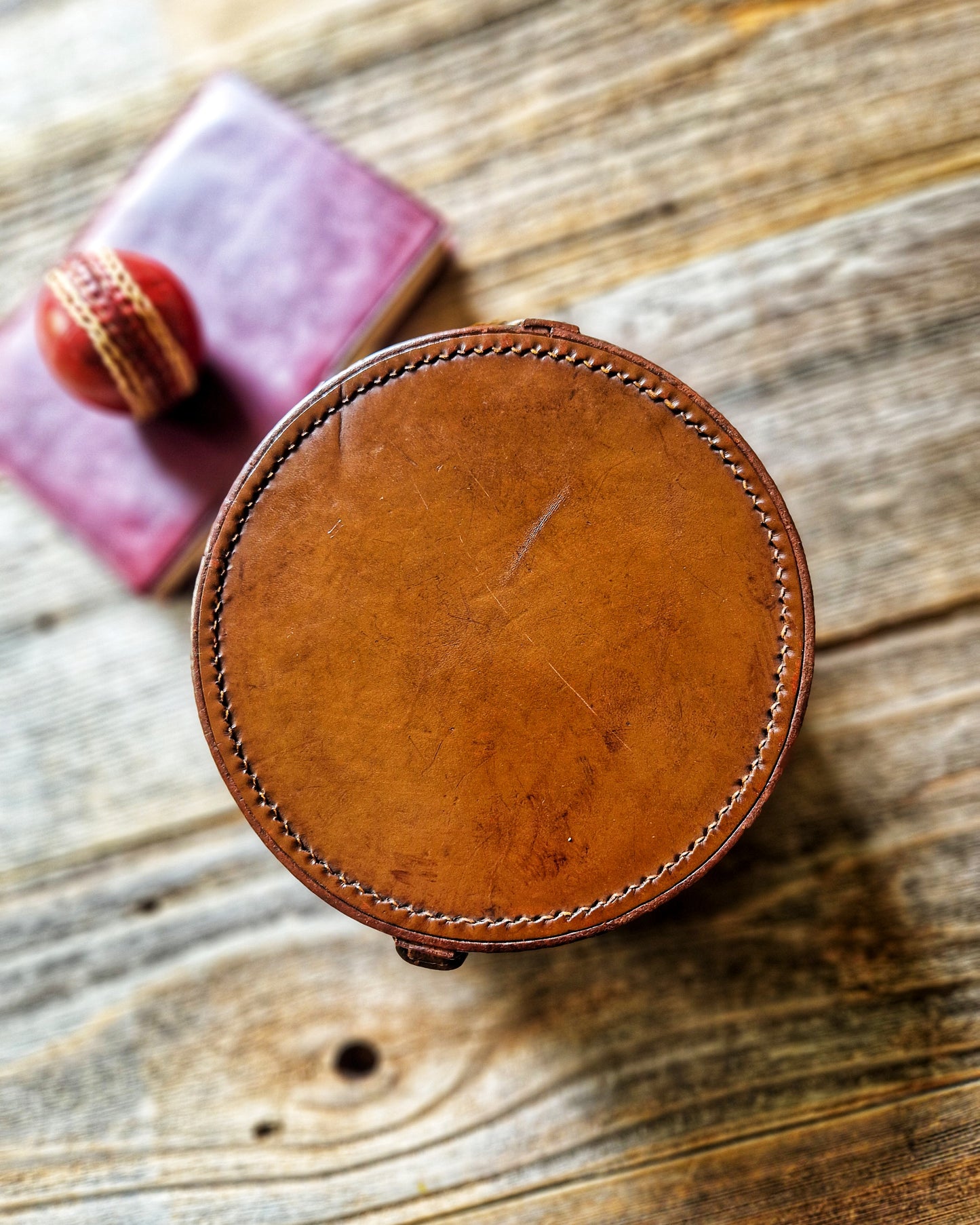 Edwardian Leather Collar Box, 6-Inch Round c. 1910-1925 | Vintage Gentleman’s Accessory