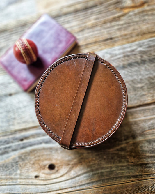 Edwardian Leather Collar Box, 6-Inch Round c. 1910-1925 | Vintage Gentleman’s Accessory 