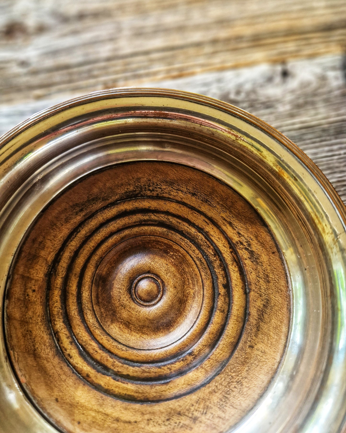 Large English Silver-Plated Wine Coaster | 5-3/4" Vintage Coaster with Hardwood Center, c. 1955-1965