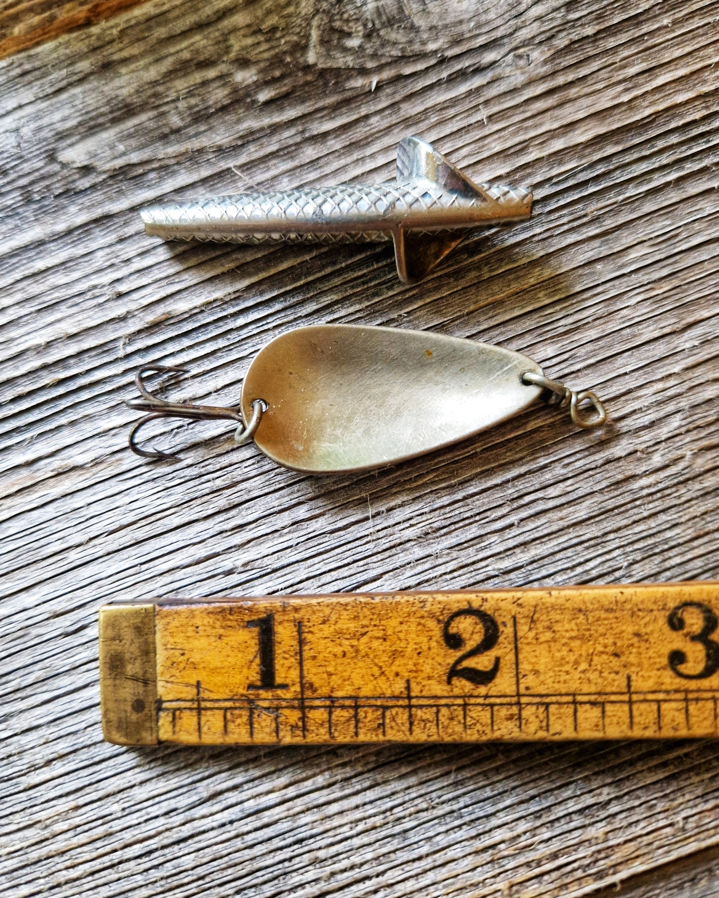 8 Vintage Fishing Lures including Hardy Bros, Mepps | Angling Collectibles in Original Tobacco Tin, c. 1930-1950