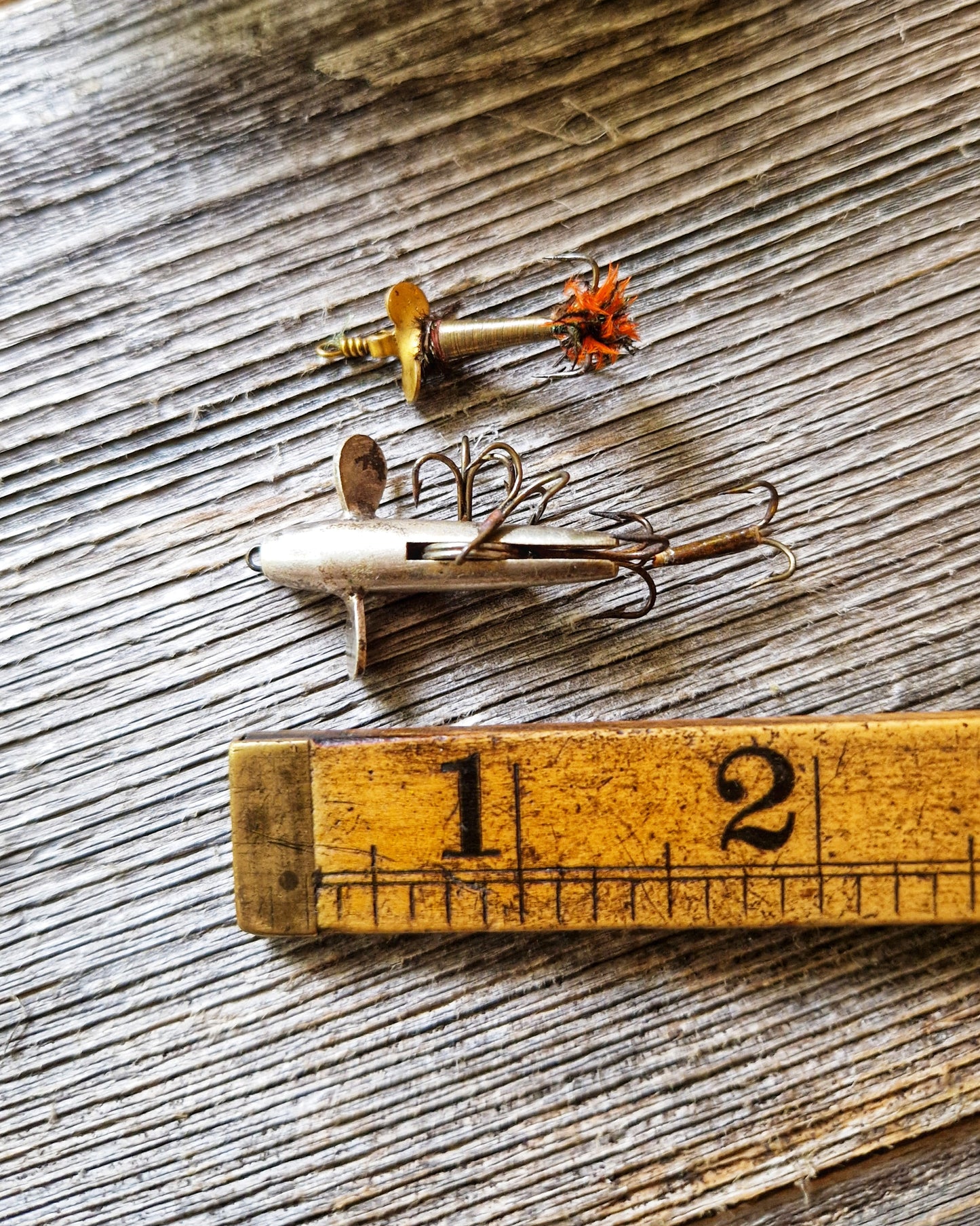 8 Vintage Fishing Lures including Hardy Bros, Mepps | Angling Collectibles in Original Tobacco Tin, c. 1930-1950