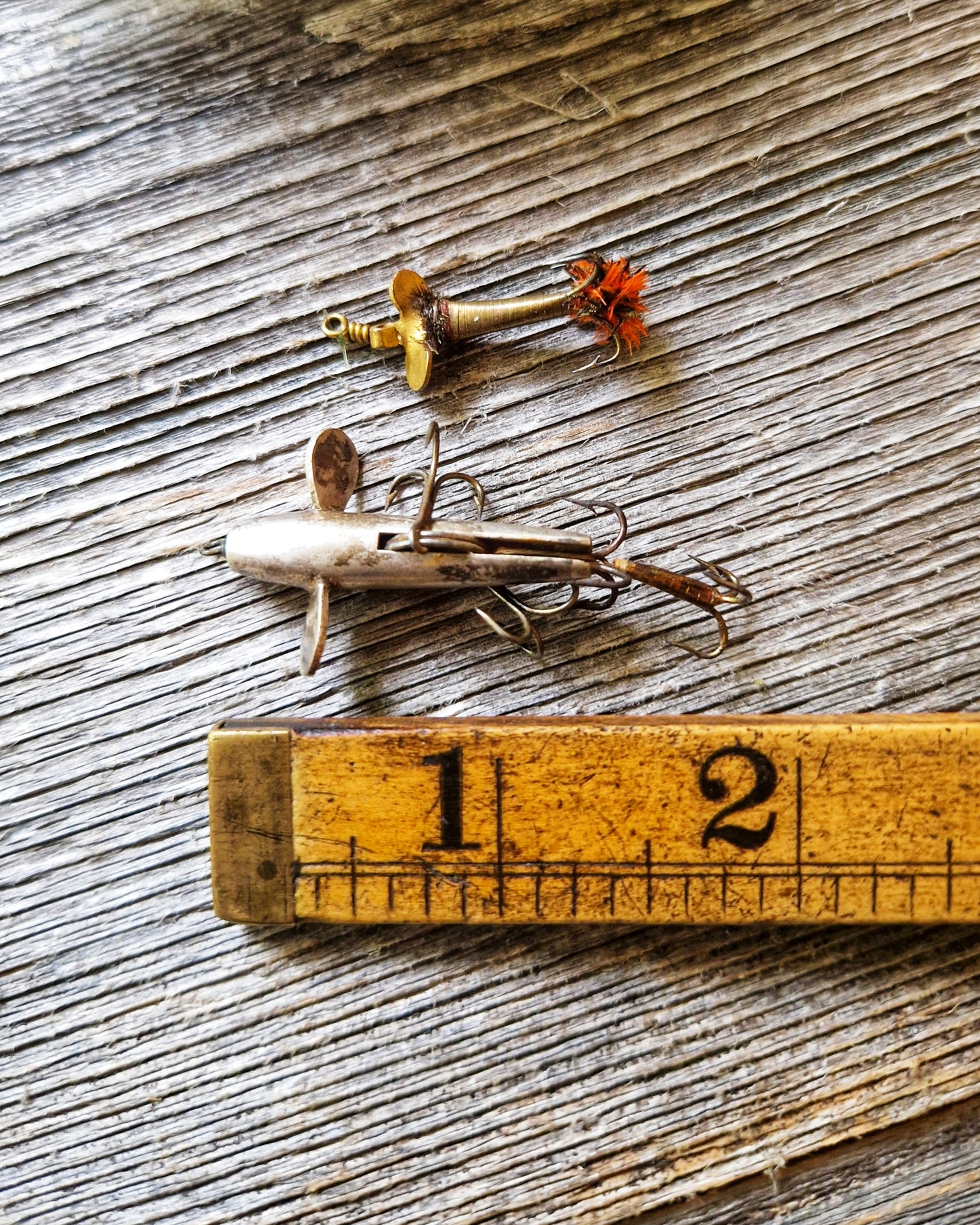 8 Vintage Fishing Lures including Hardy Bros, Mepps | Angling Collectibles in Original Tobacco Tin, c. 1930-1950