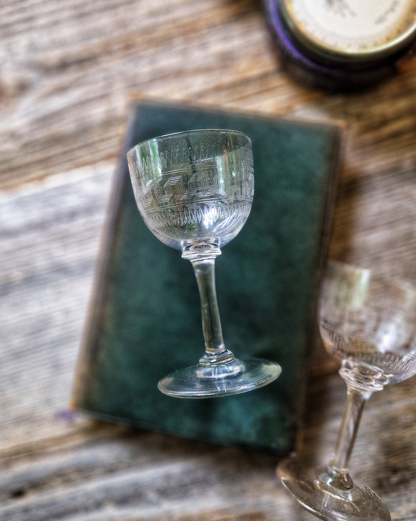 Pair of Edwardian Port Glasses c. 1890-1910 | English Antique Barware, Greek Key Engraving