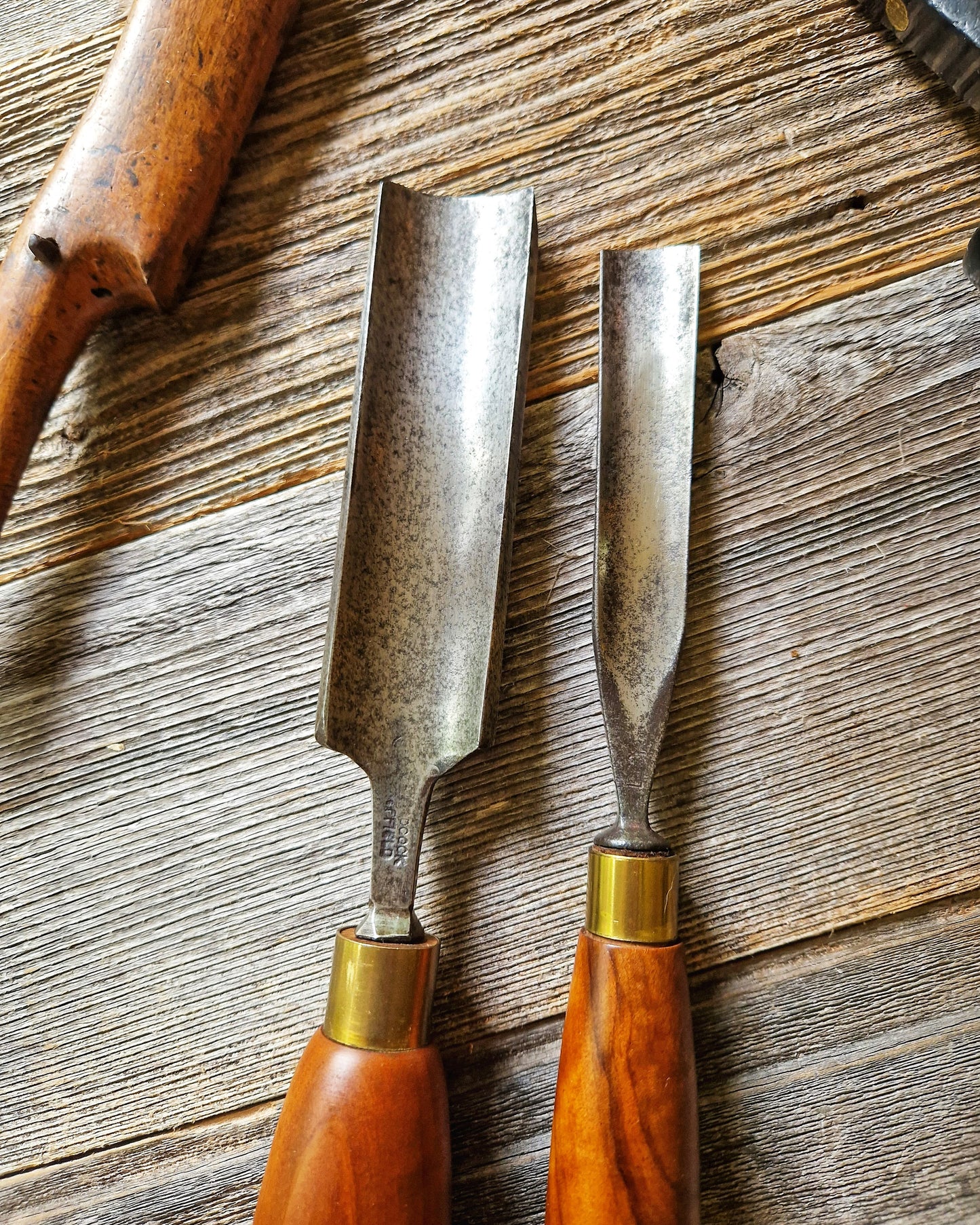 Pair of Vintage Gouge Chisels including F. Woodcock, Sheffield | English Woodworking Tools c. 1939-1957